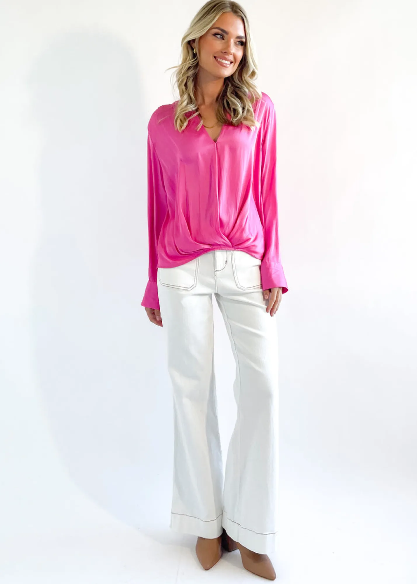 Women Gingham & Heels Blouses>Korri Crossover Blouse