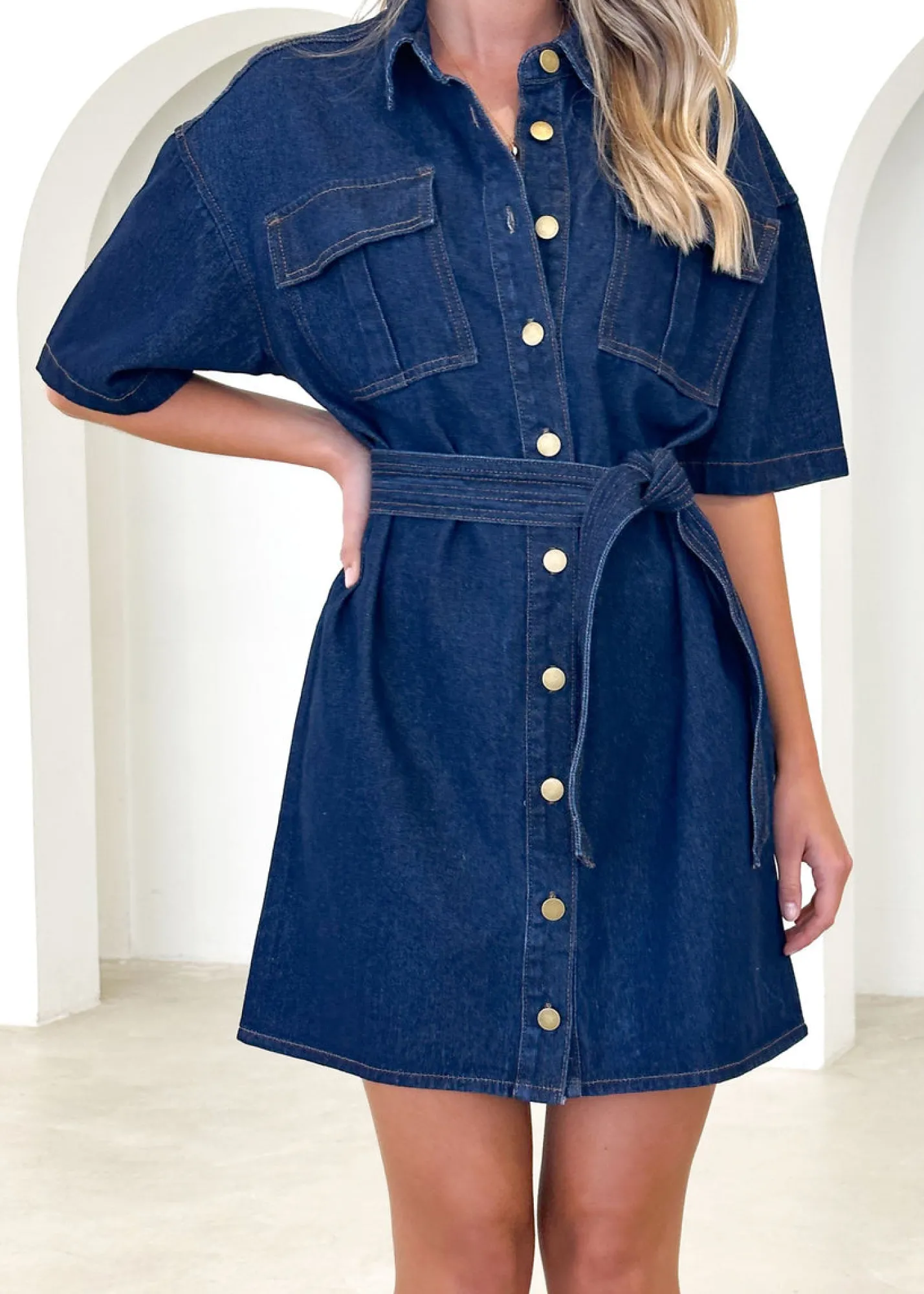Women Gingham & Heels Short>Lamea Denim Dress