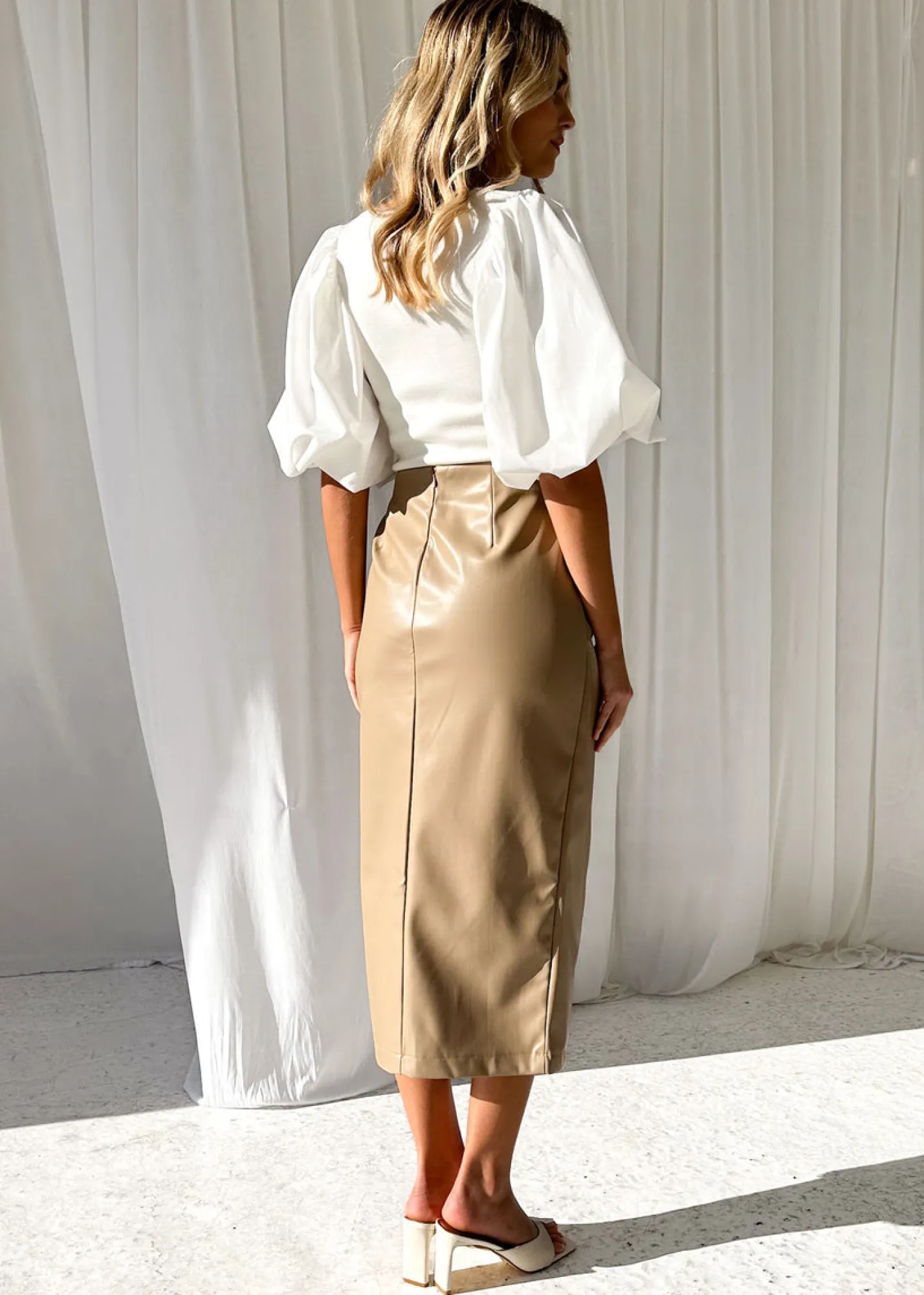 Women Gingham & Heels Skirts>Leeah Pu Midi Skirt
