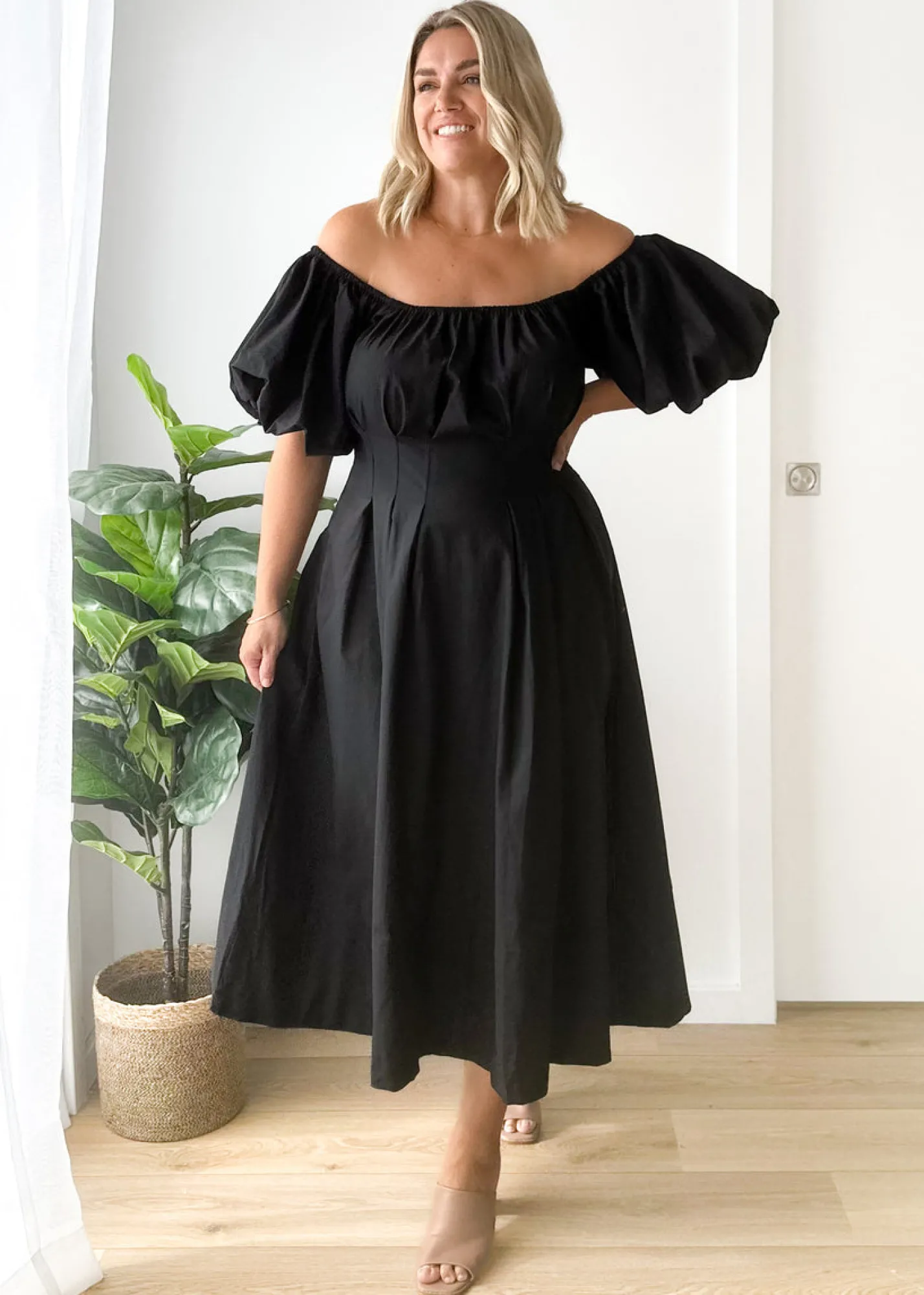 Women Gingham & Heels Maxi>Lessey Off Shoulder Maxi Dress