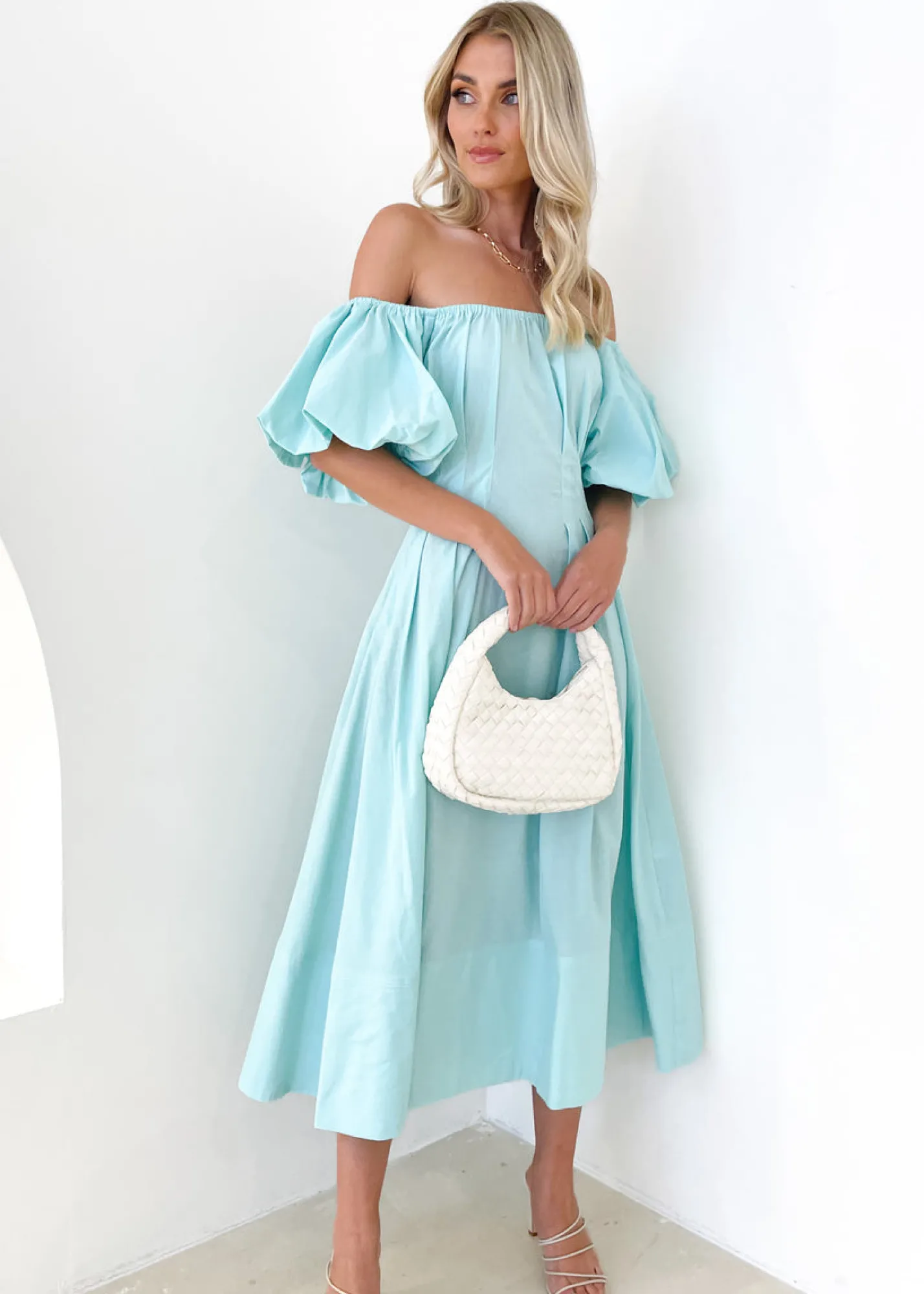 Women Gingham & Heels Maxi>Lessey Off Shoulder Maxi Dress
