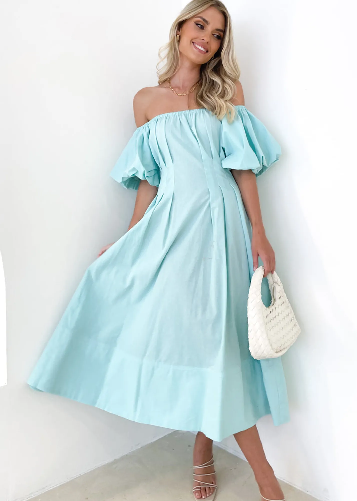 Women Gingham & Heels Maxi>Lessey Off Shoulder Maxi Dress