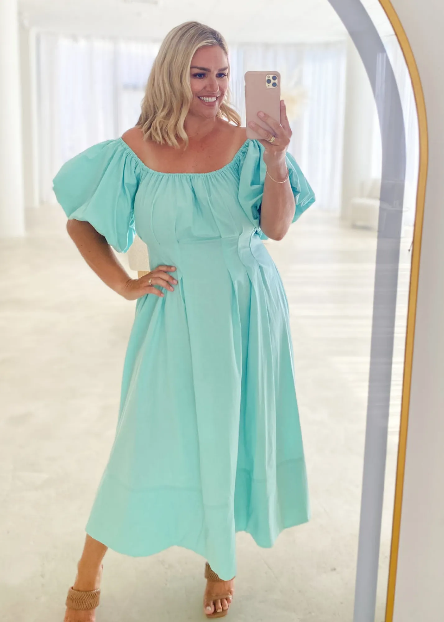 Women Gingham & Heels Maxi>Lessey Off Shoulder Maxi Dress