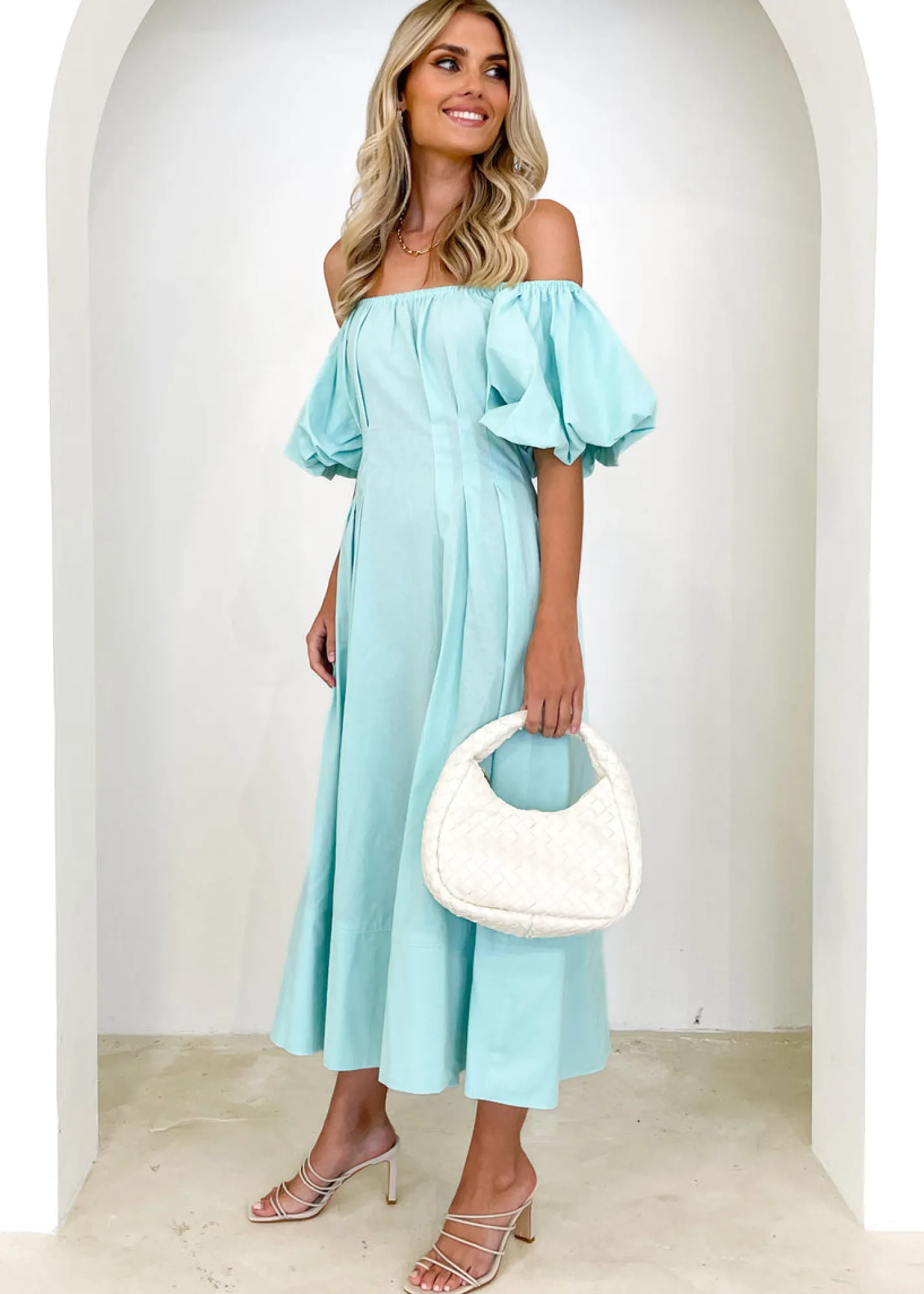Women Gingham & Heels Maxi>Lessey Off Shoulder Maxi Dress