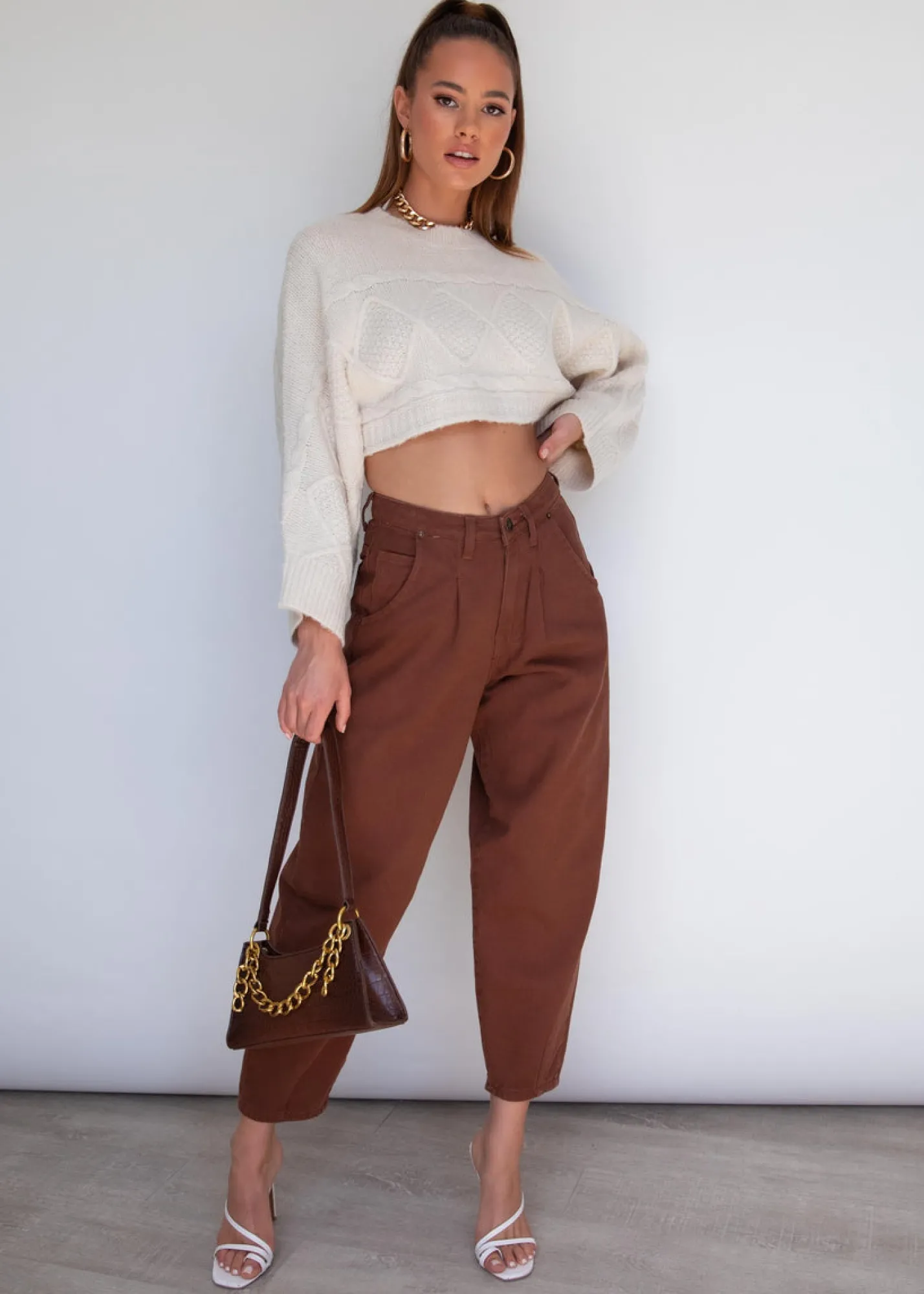 Women Gingham & Heels Crops>Lilliana Crop Sweater