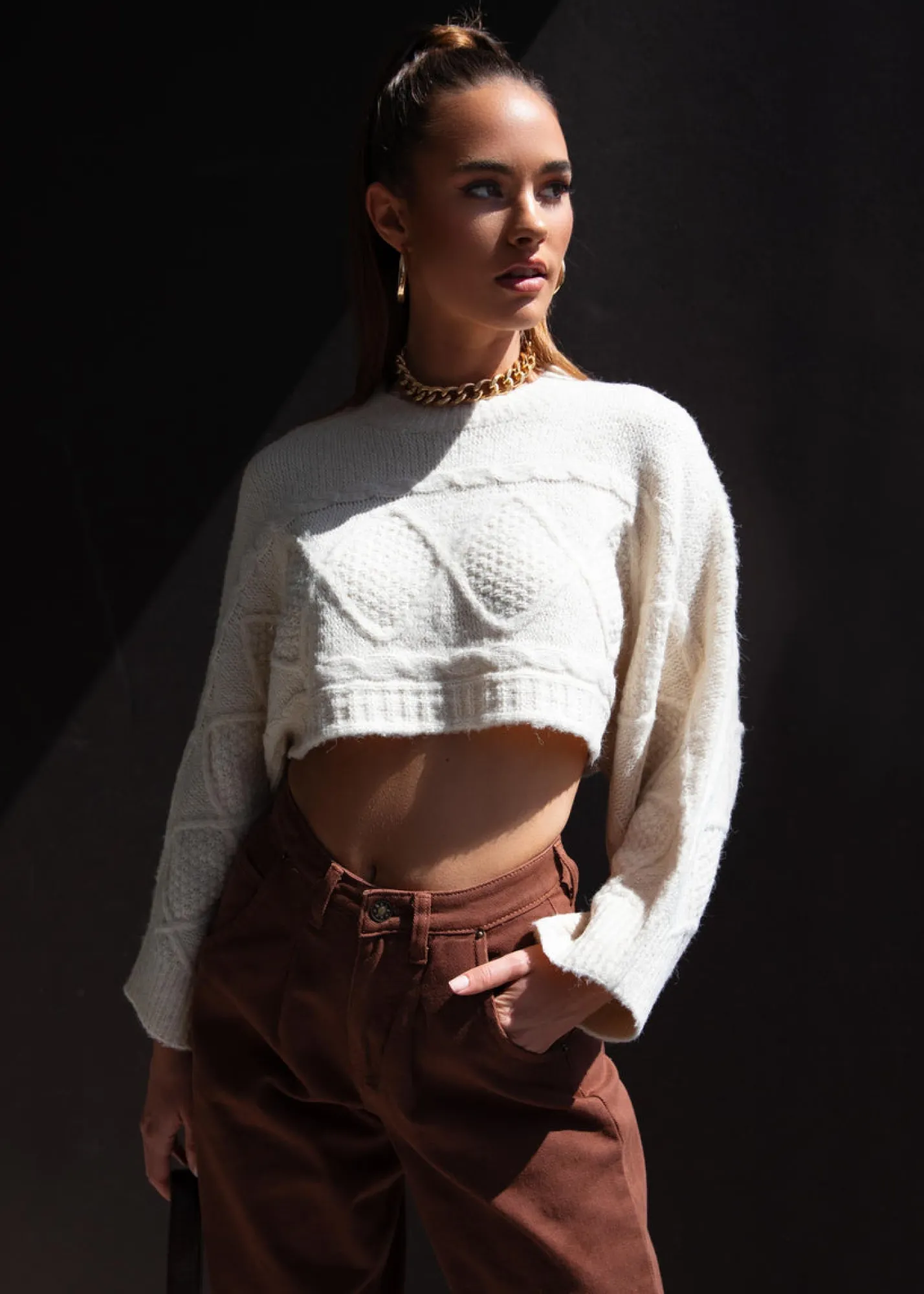 Women Gingham & Heels Crops>Lilliana Crop Sweater