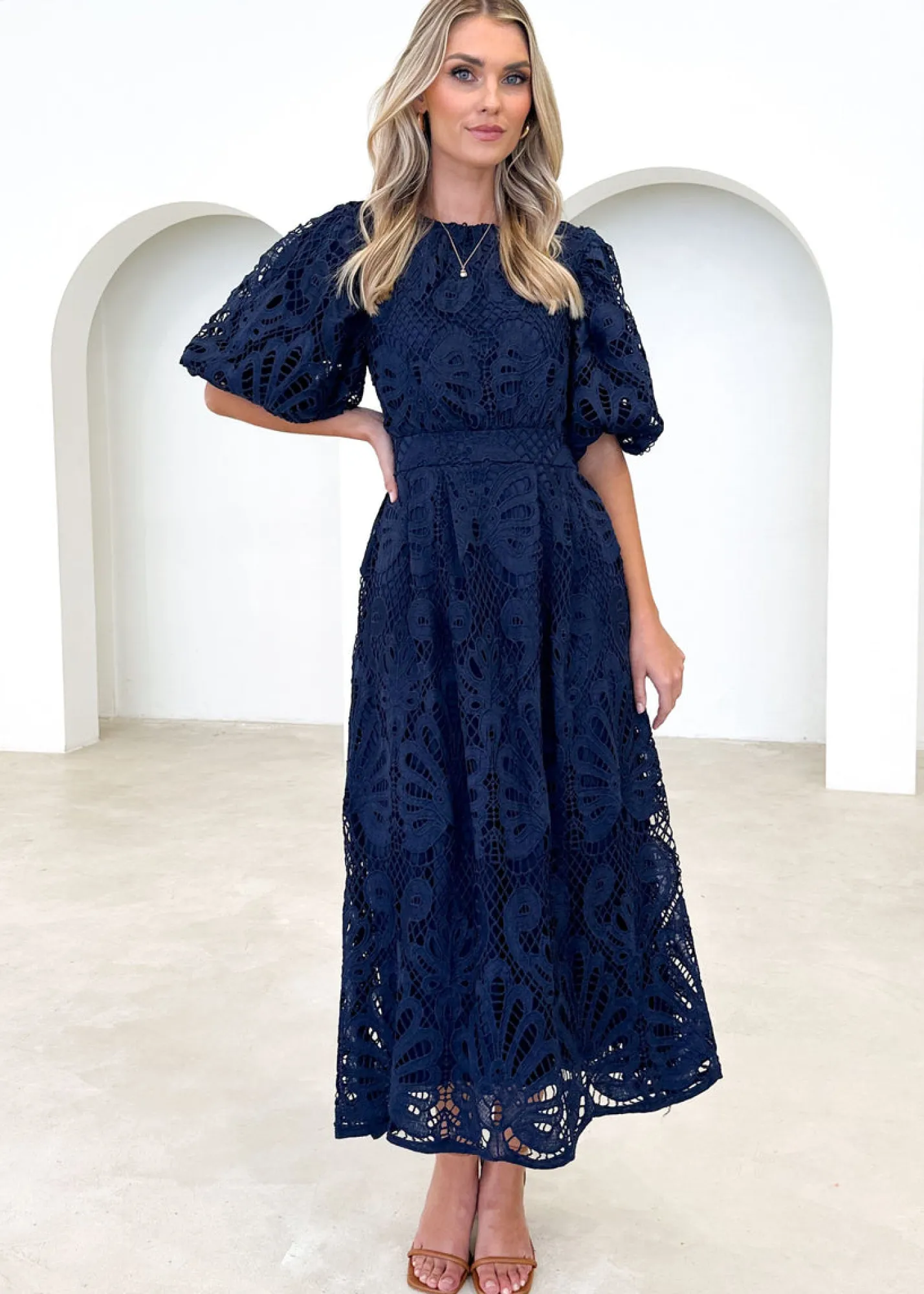 Women Gingham & Heels Midi>Lisa Lace Midi Dress