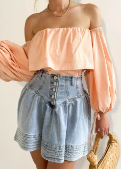Women Gingham & Heels Blouses>Lucinia Off Shoulder Blouse