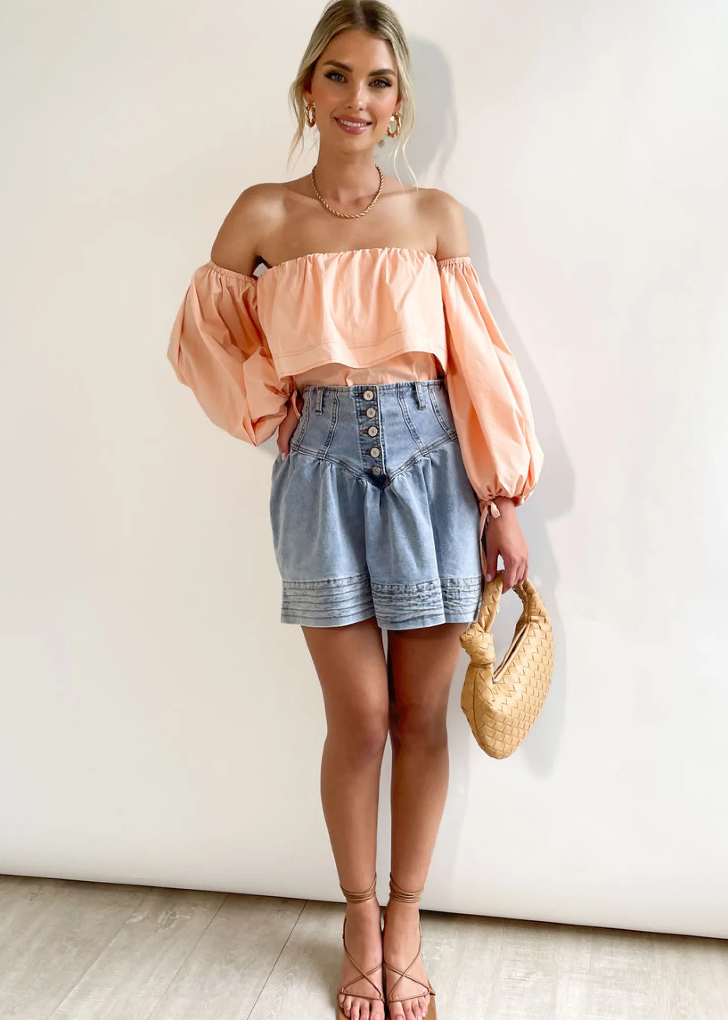 Women Gingham & Heels Blouses>Lucinia Off Shoulder Blouse