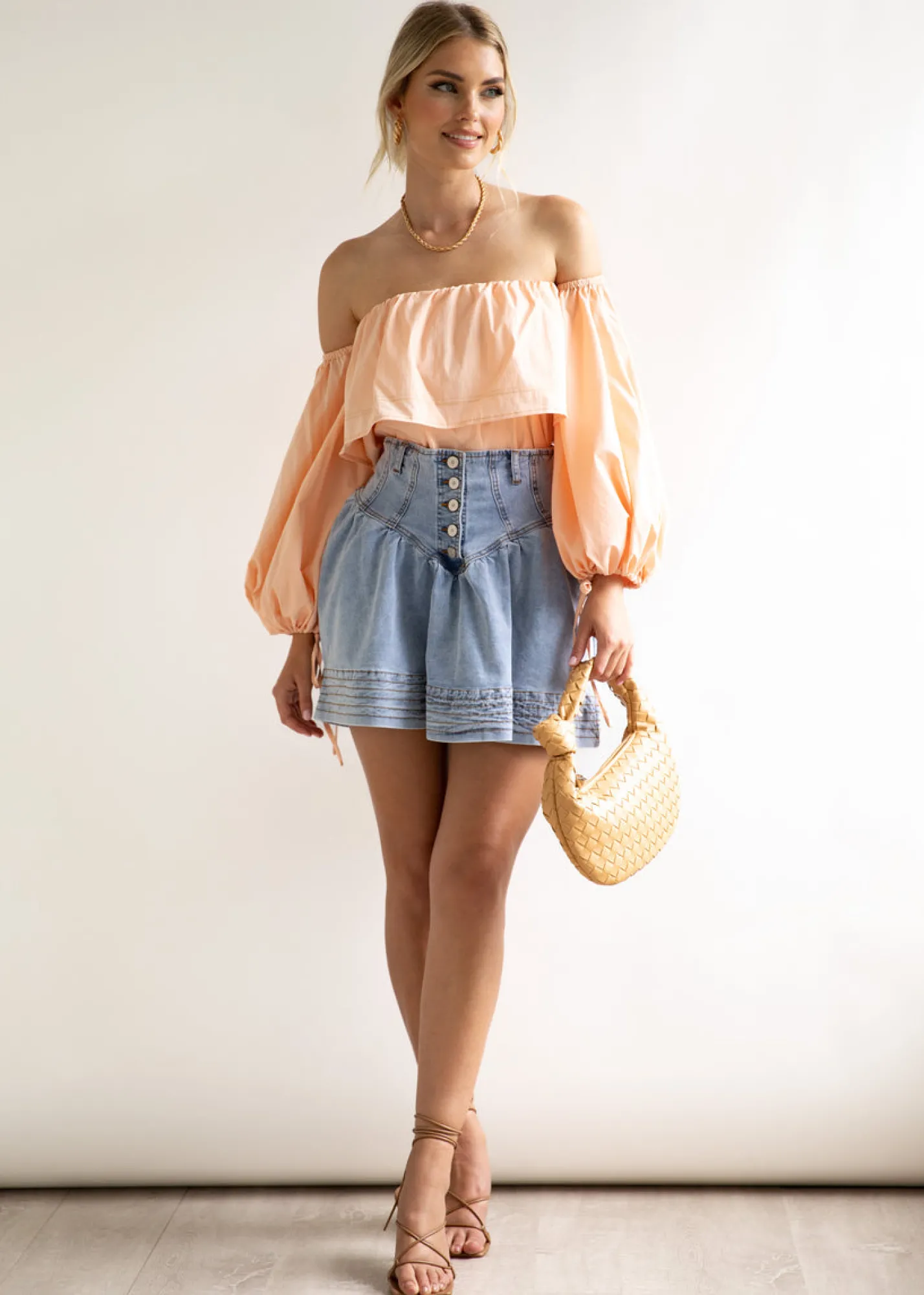 Women Gingham & Heels Blouses>Lucinia Off Shoulder Blouse