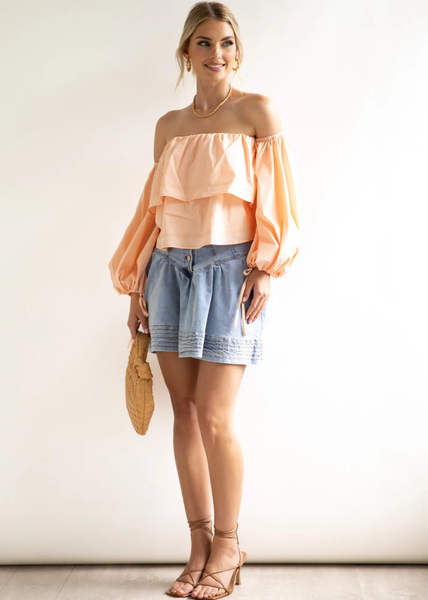 Women Gingham & Heels Blouses>Lucinia Off Shoulder Blouse
