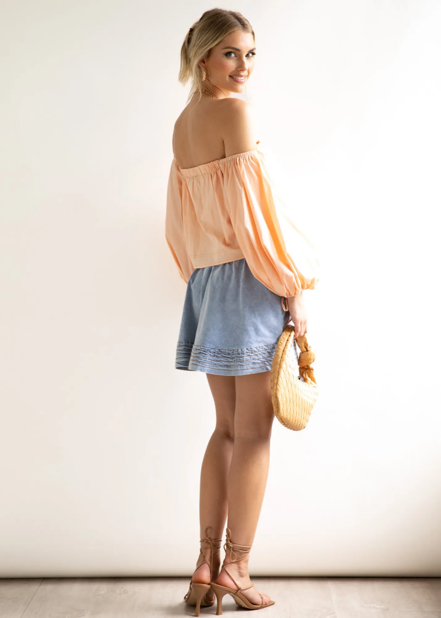 Women Gingham & Heels Blouses>Lucinia Off Shoulder Blouse