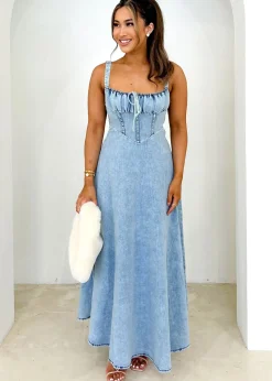 Women Gingham & Heels Midi>Lynda Stretch Denim Midi Dress