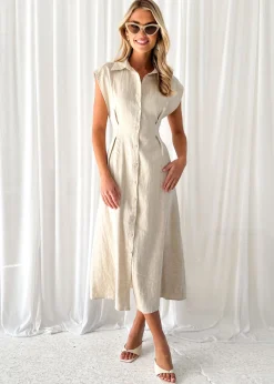 Women Gingham & Heels Midi>Makari Linen Midi Dress