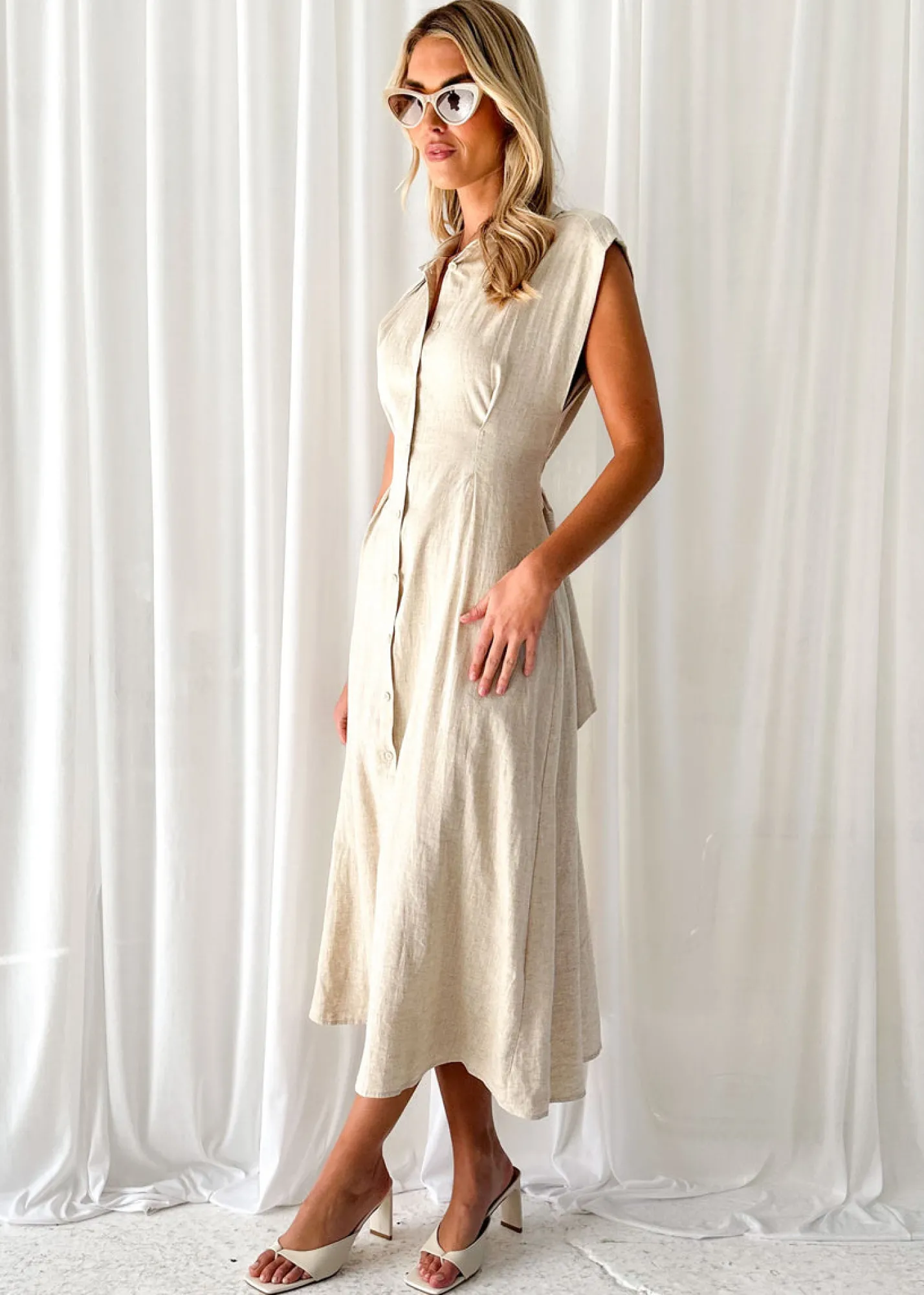 Women Gingham & Heels Midi>Makari Linen Midi Dress