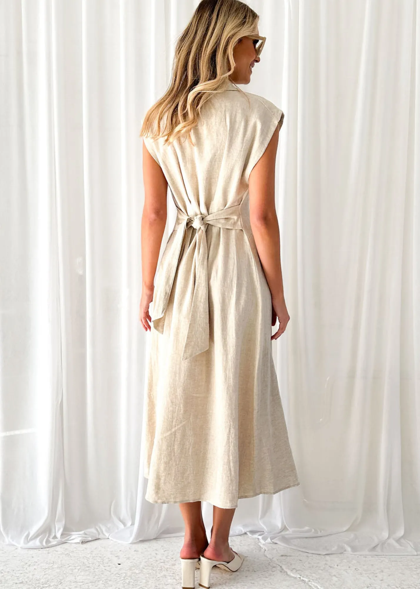 Women Gingham & Heels Midi>Makari Linen Midi Dress
