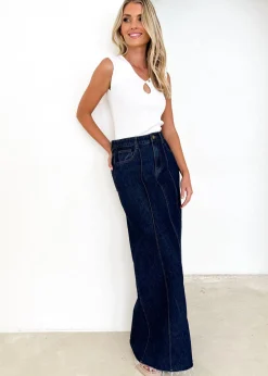 Women Gingham & Heels Skirts>Marylin Denim Maxi Skirt