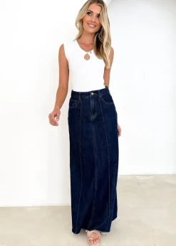 Women Gingham & Heels Skirts>Marylin Denim Maxi Skirt