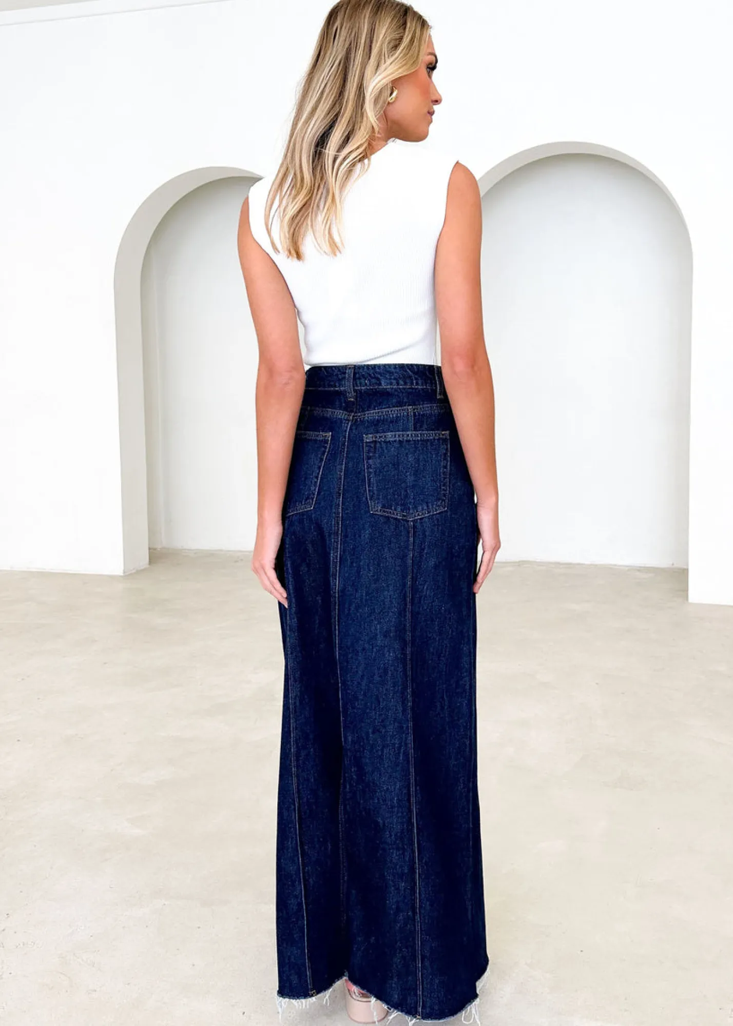 Women Gingham & Heels Skirts>Marylin Denim Maxi Skirt