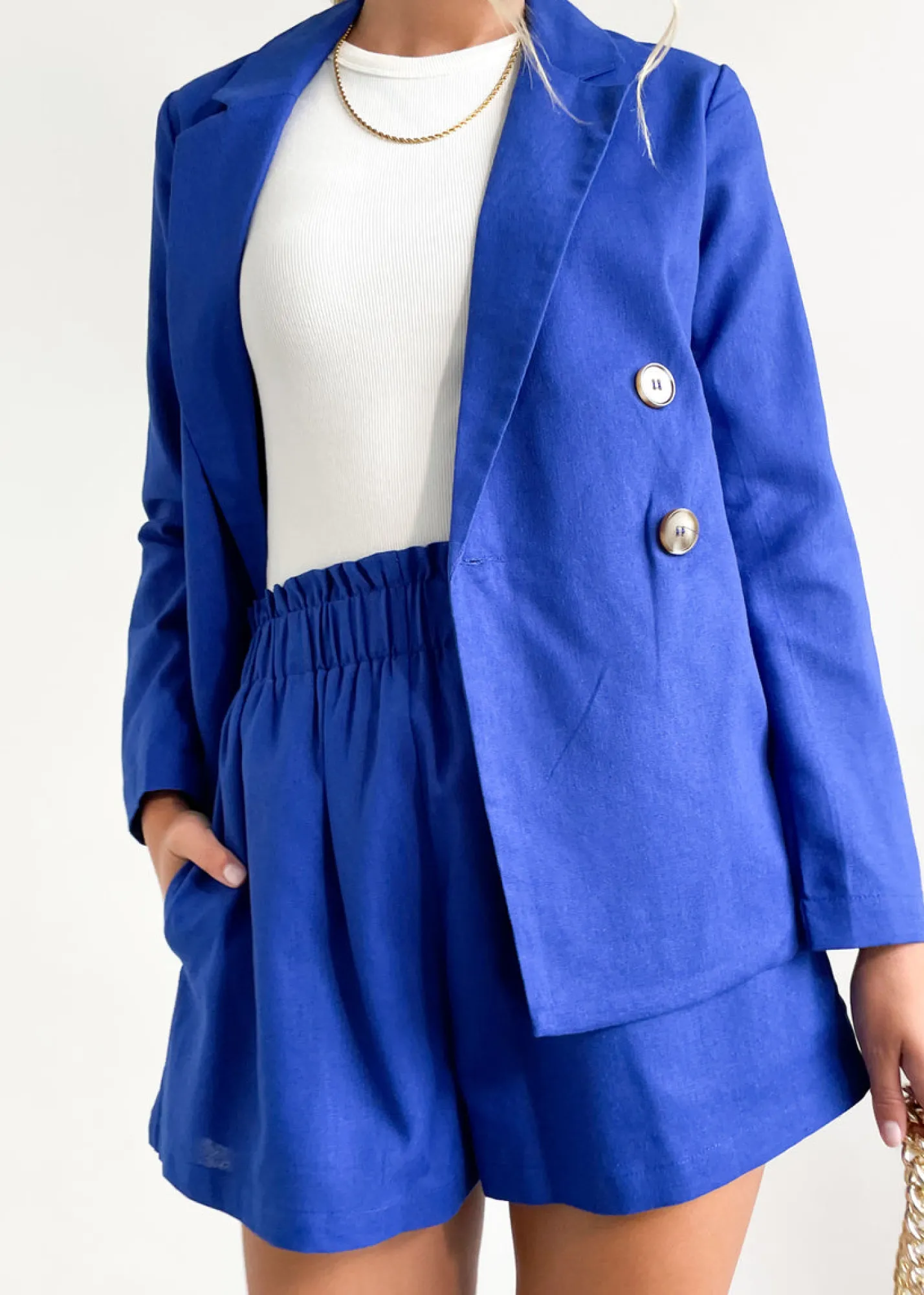 Women Gingham & Heels Sets>Millana Linen Blend Blazer