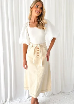 Women Gingham & Heels Skirts>Ramsie Stretch Denim Midi Skirt