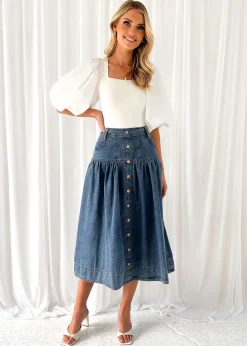 Women Gingham & Heels Skirts>Relly Denim Midi Skirt