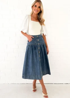Women Gingham & Heels Skirts>Relly Denim Midi Skirt