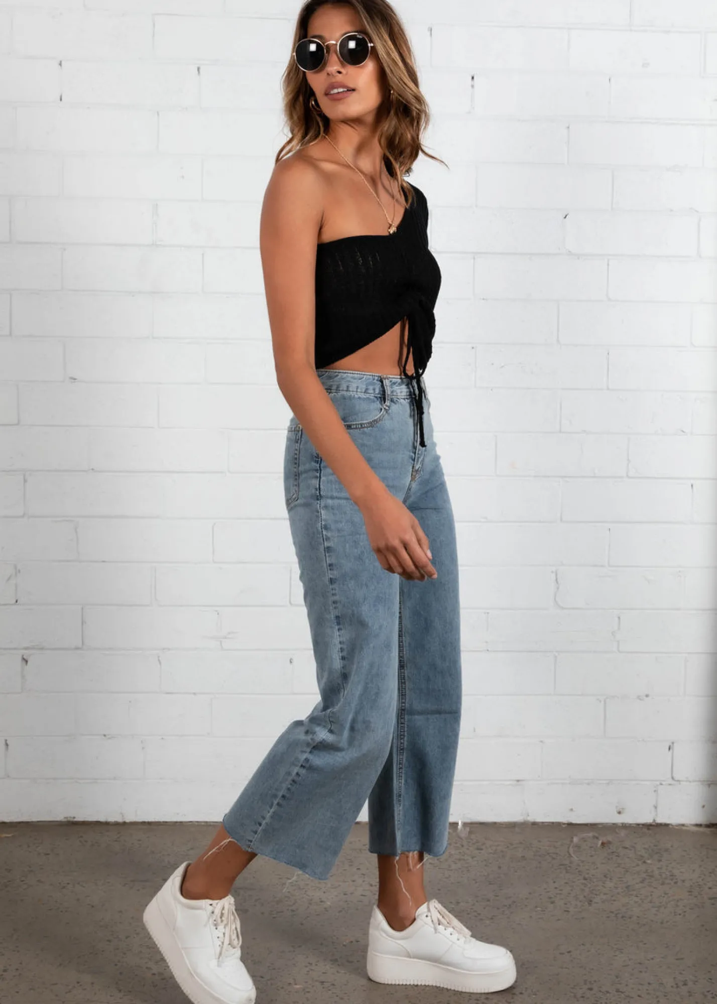 Women Gingham & Heels Knit Tops>Rina One Shoulder Knit Top