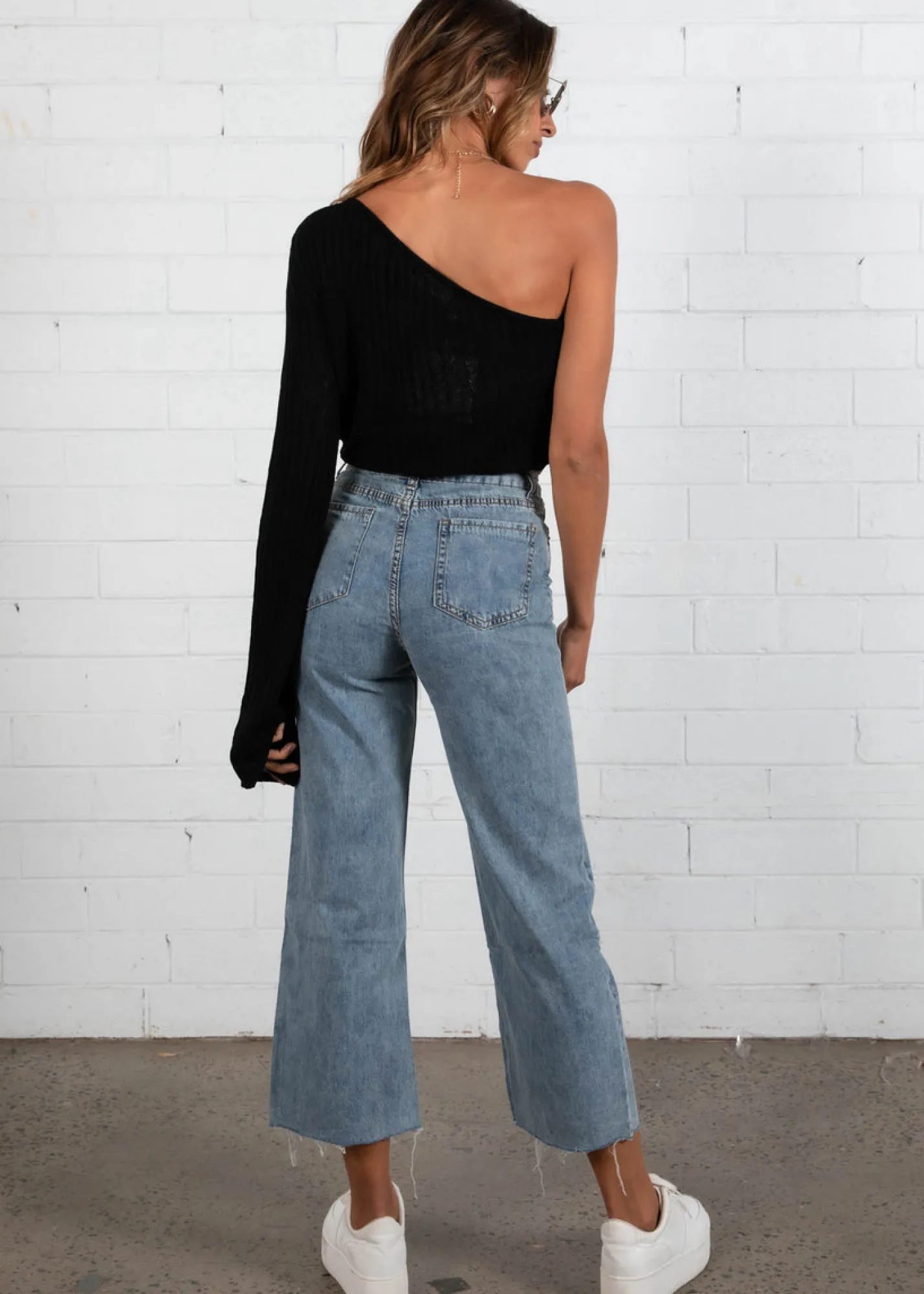 Women Gingham & Heels Knit Tops>Rina One Shoulder Knit Top