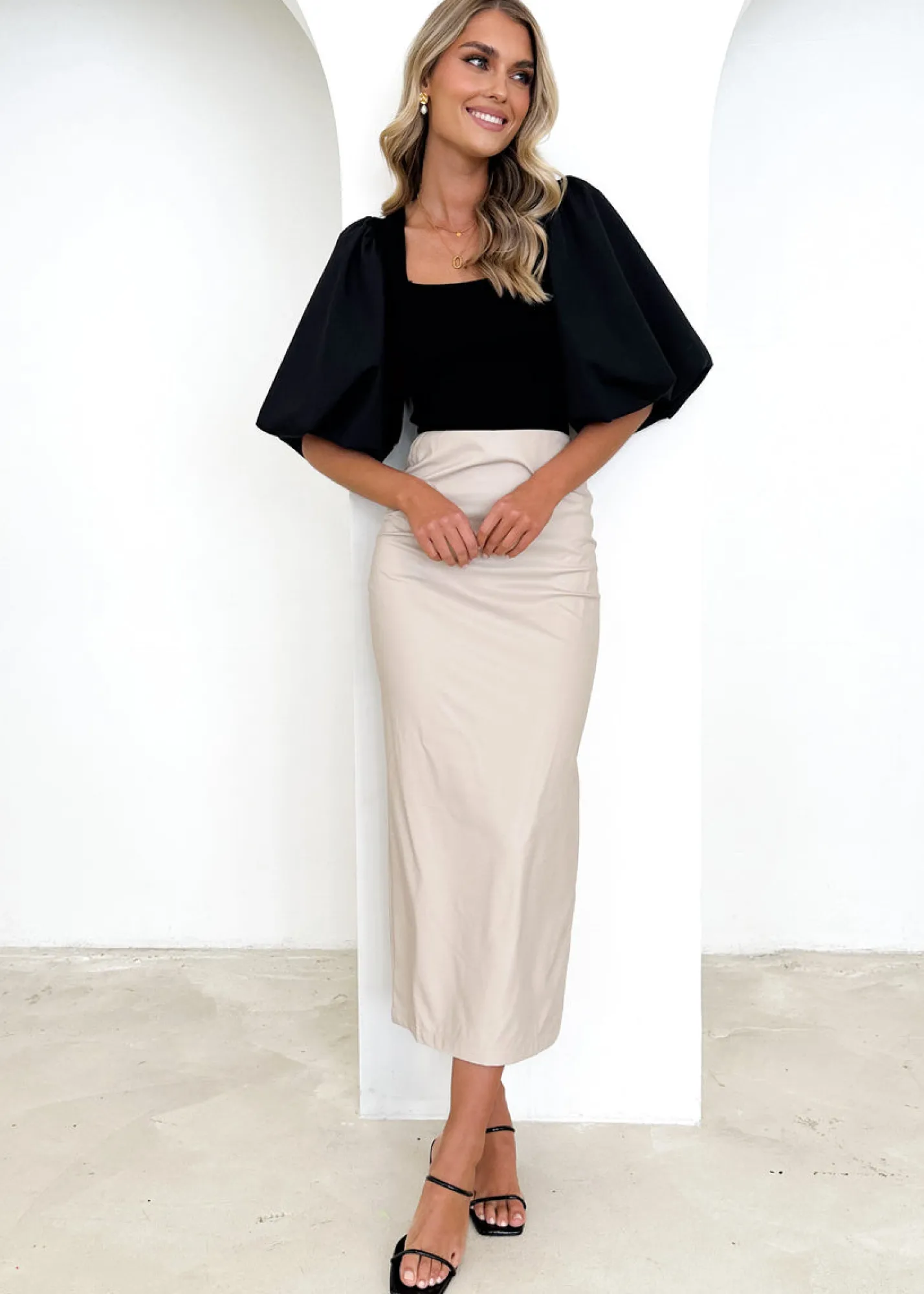 Women Gingham & Heels Skirts>Shaylanie Pu Midi Skirt