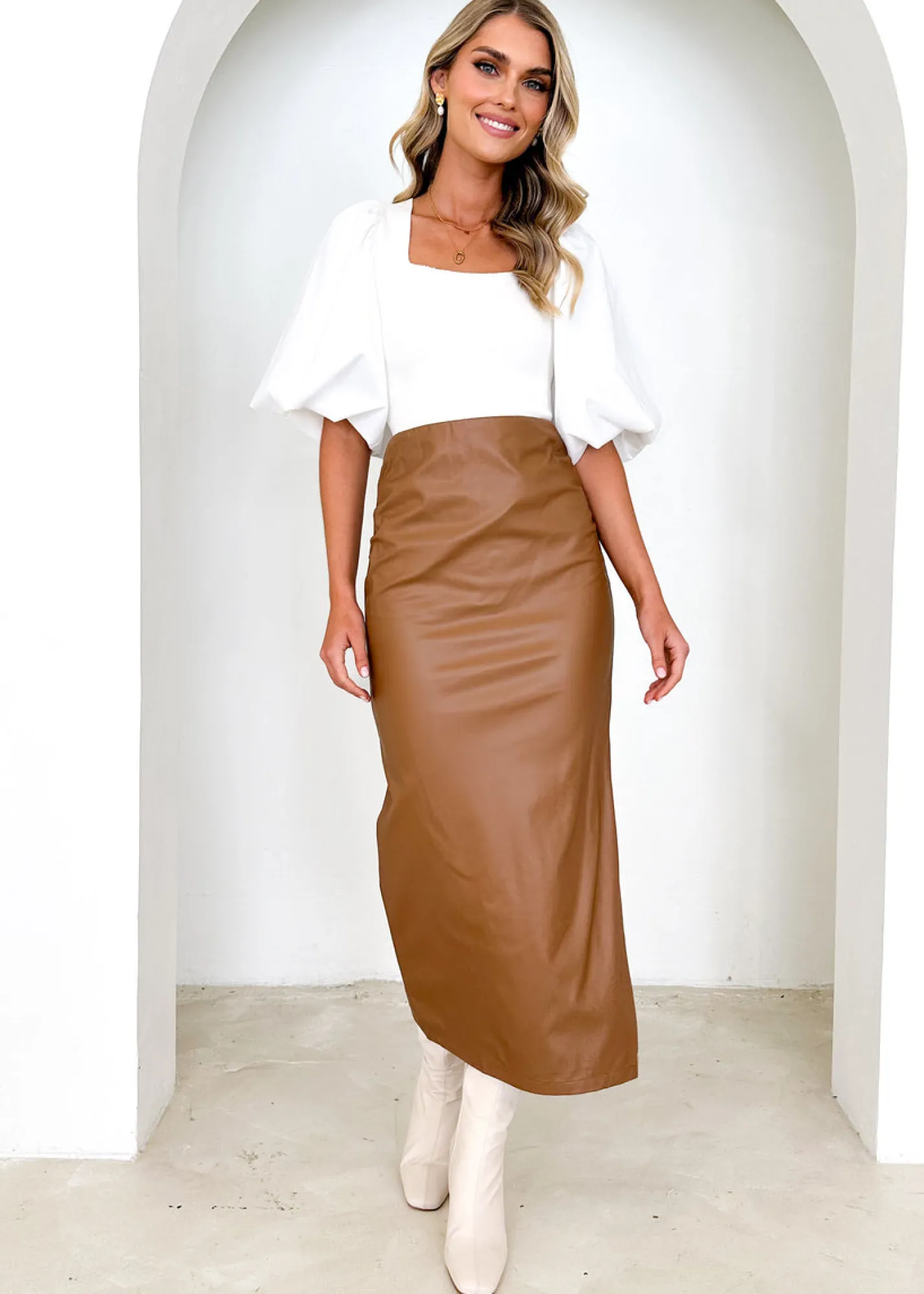 Women Gingham & Heels Skirts>Shaylanie Pu Midi Skirt