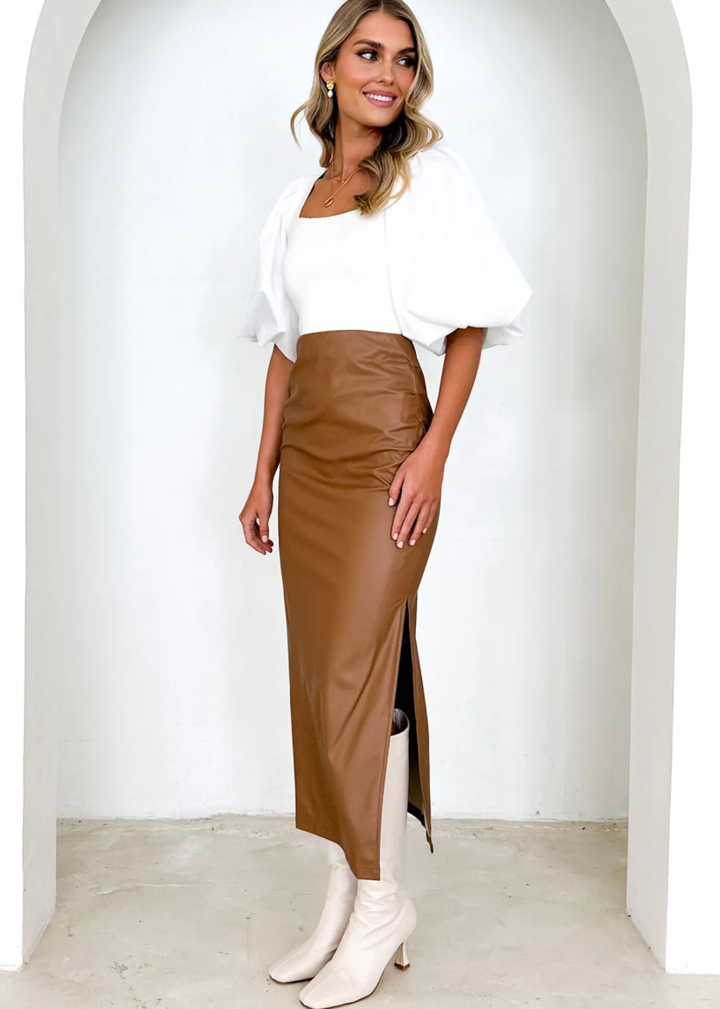 Women Gingham & Heels Skirts>Shaylanie Pu Midi Skirt