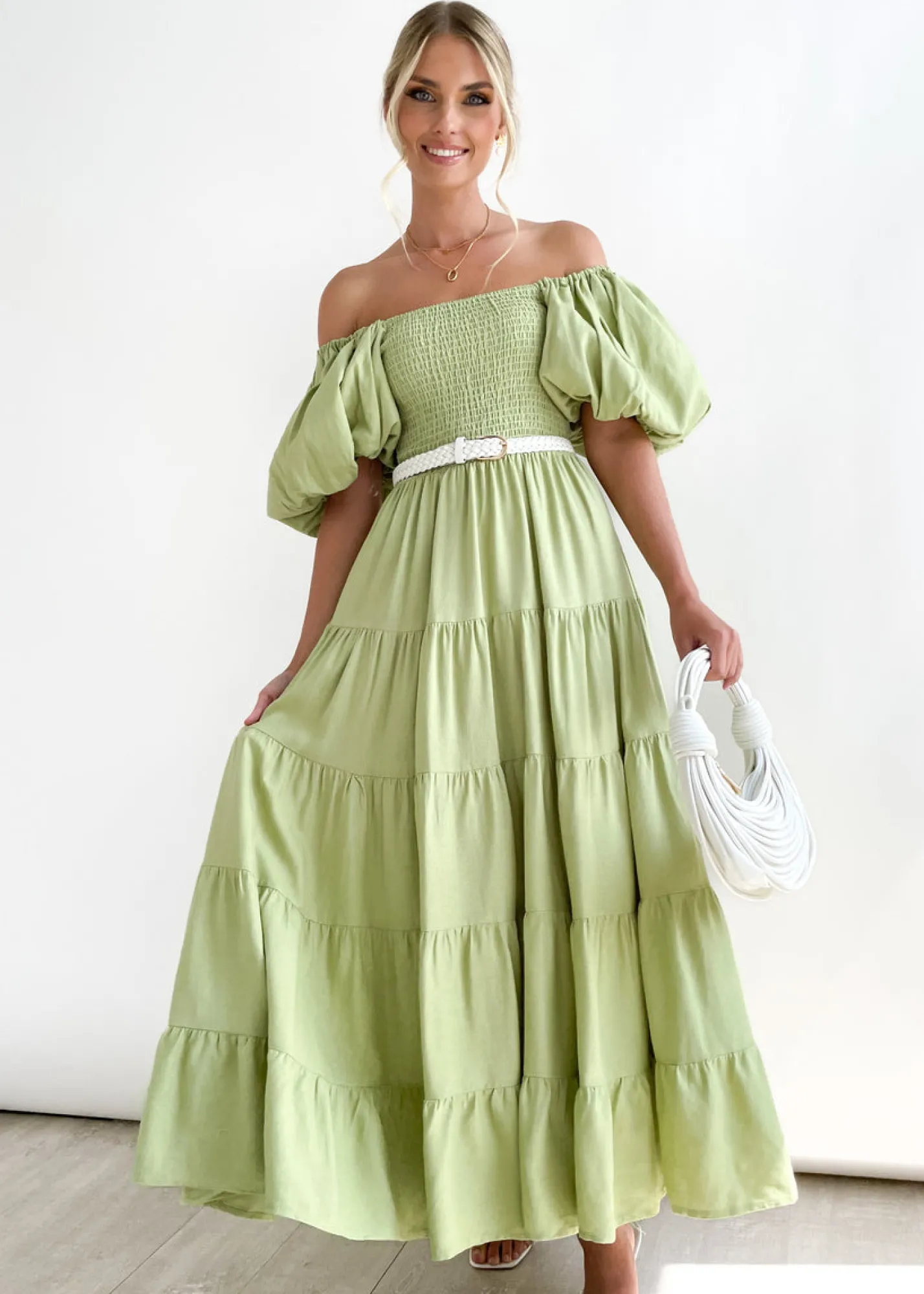 Women Gingham & Heels Maxi>Siennah Off Shoulder Maxi Dress