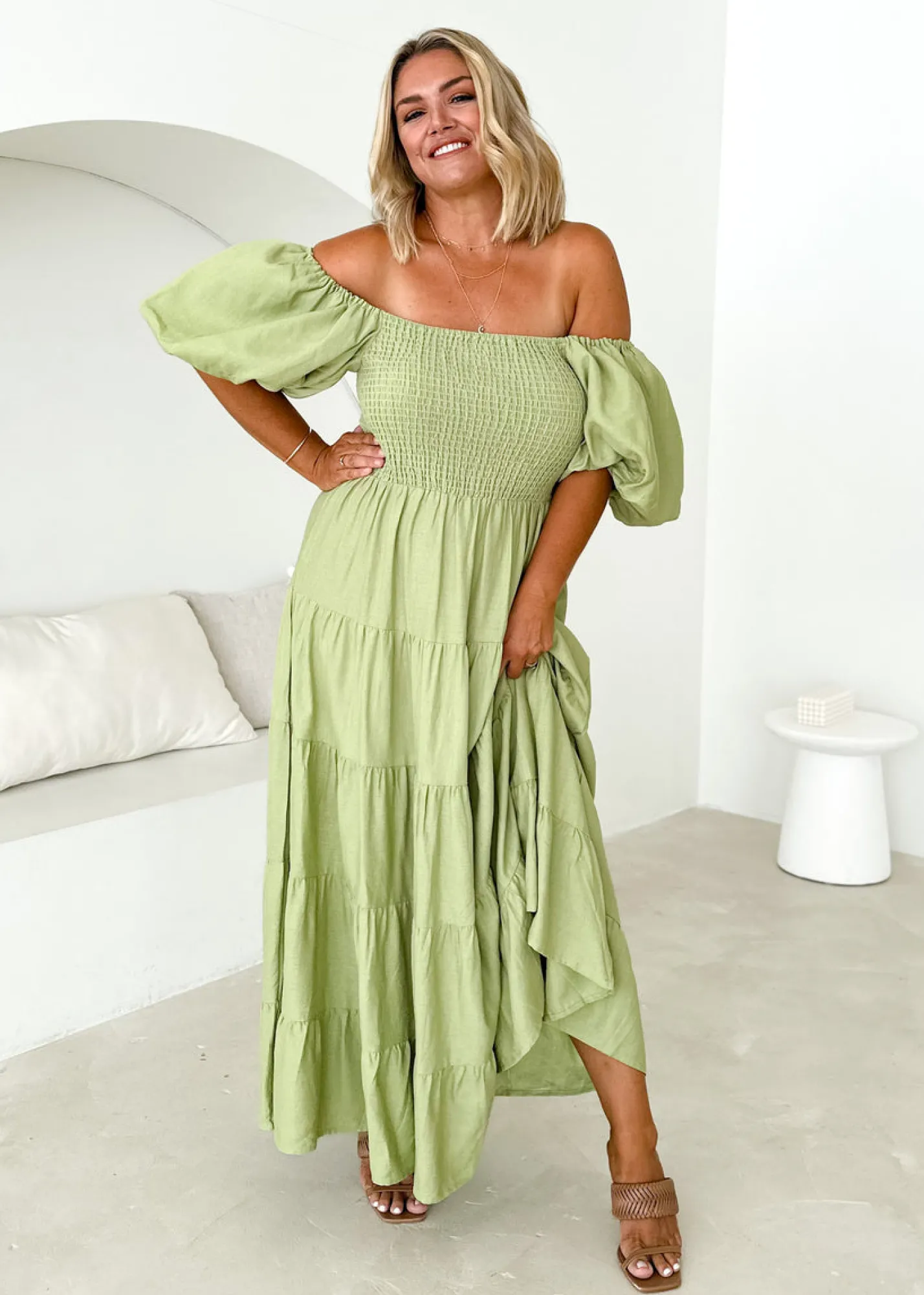Women Gingham & Heels Maxi>Siennah Off Shoulder Maxi Dress