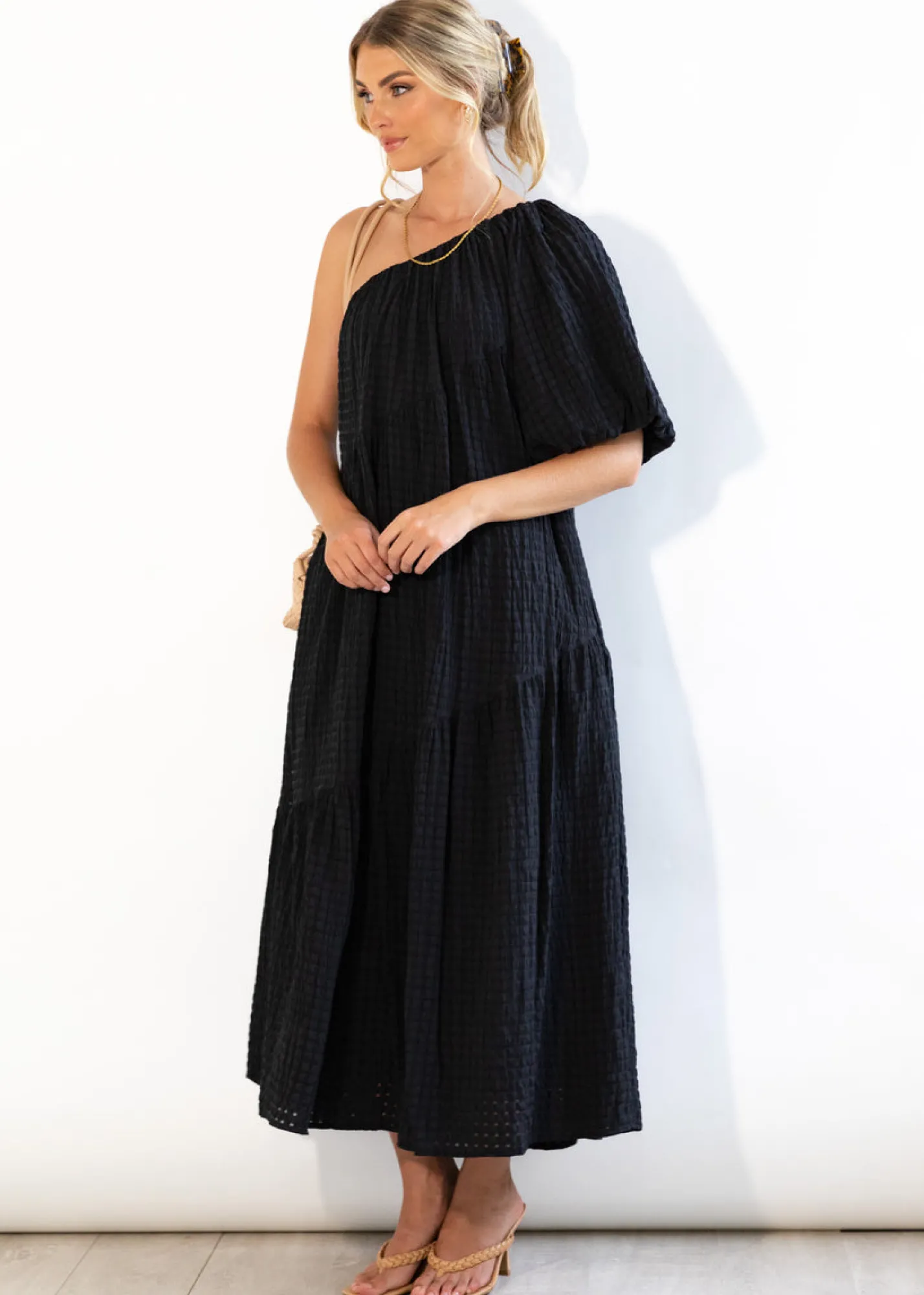 Women Gingham & Heels Maxi>Skylae One Shoulder Maxi Dress