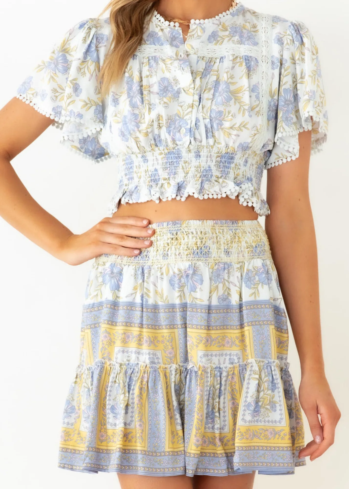Women Gingham & Heels Crops>Sol Cropped Blouse