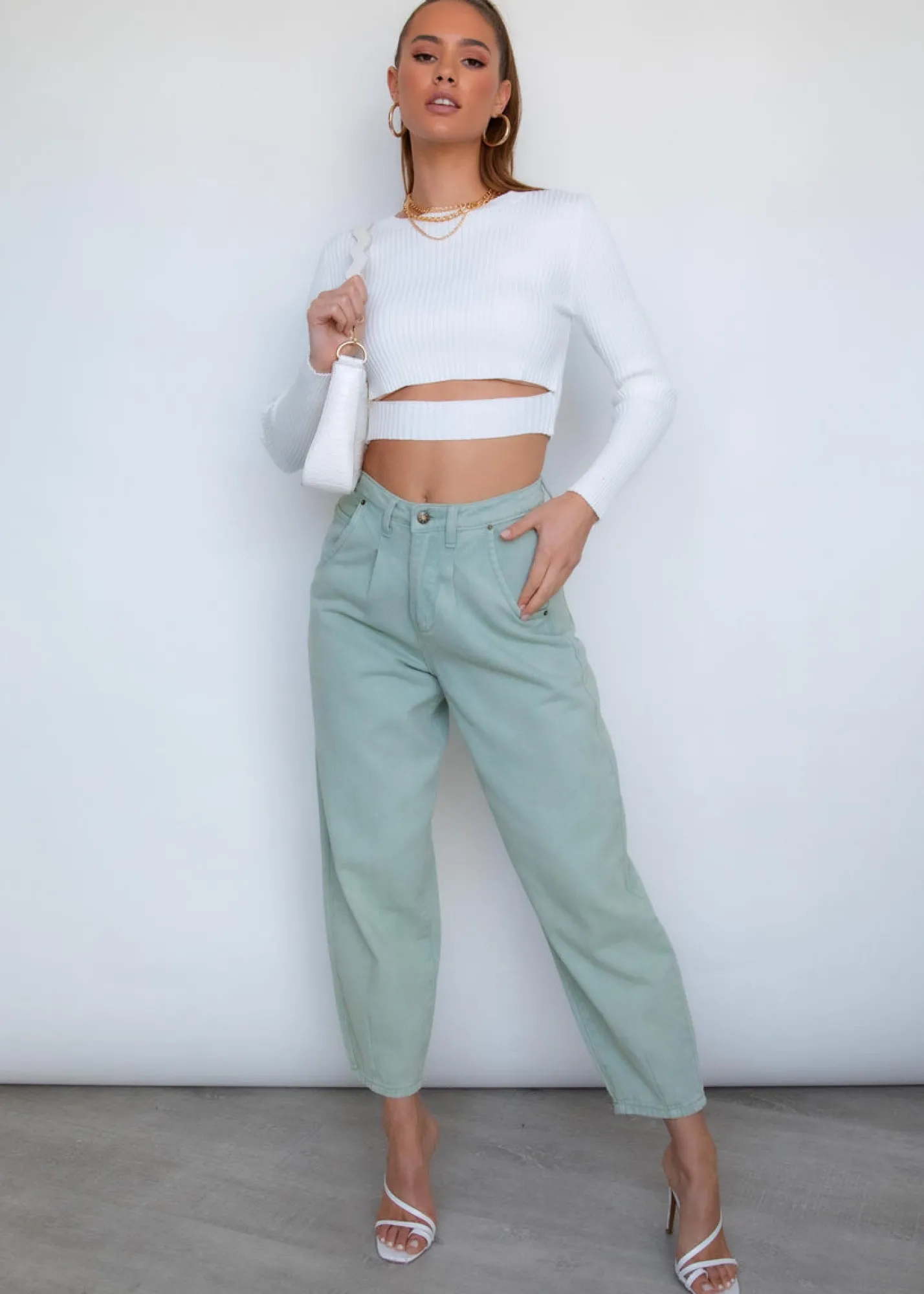 Women Gingham & Heels Crops>Stay Golden Knit Crop