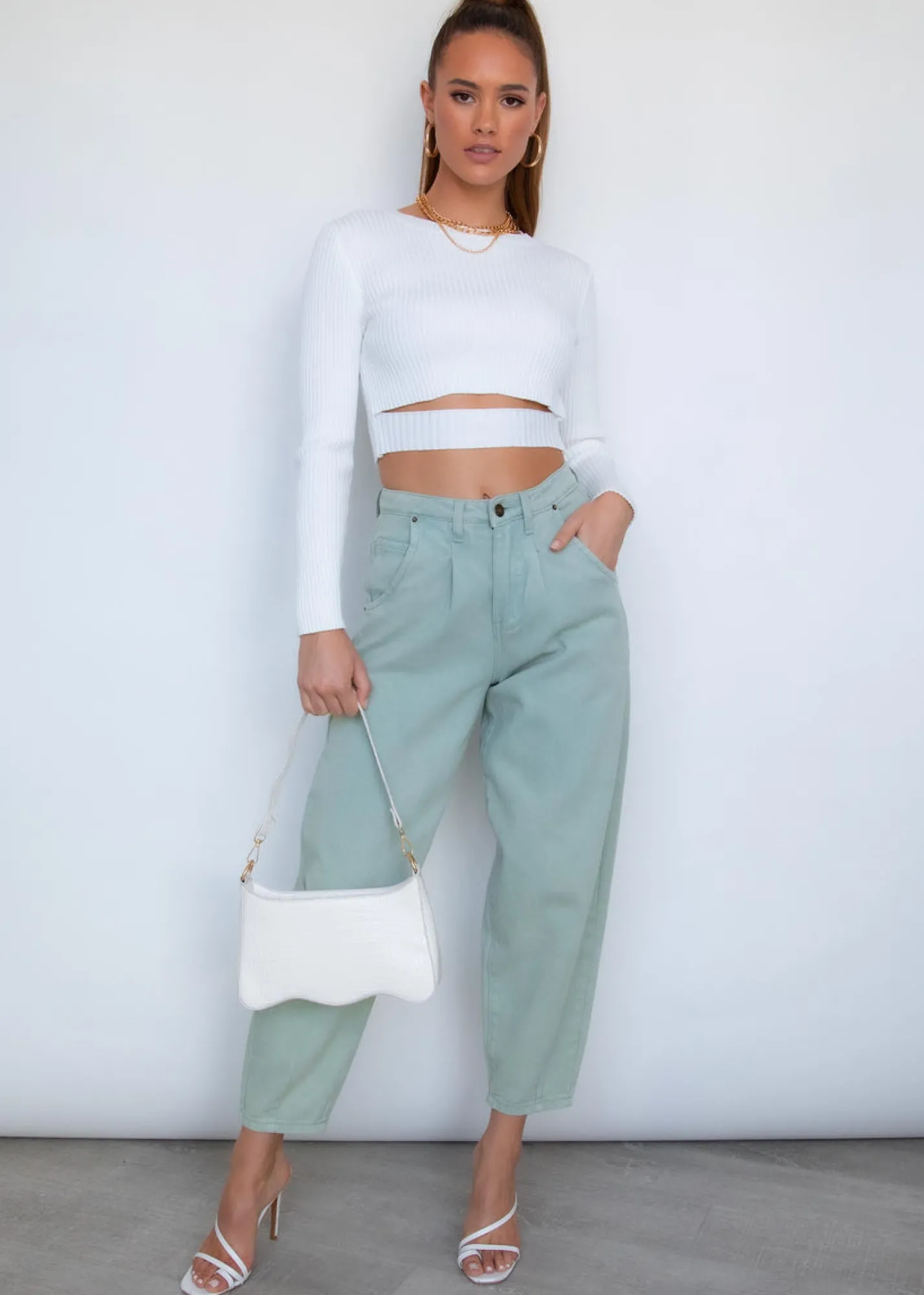 Women Gingham & Heels Crops>Stay Golden Knit Crop