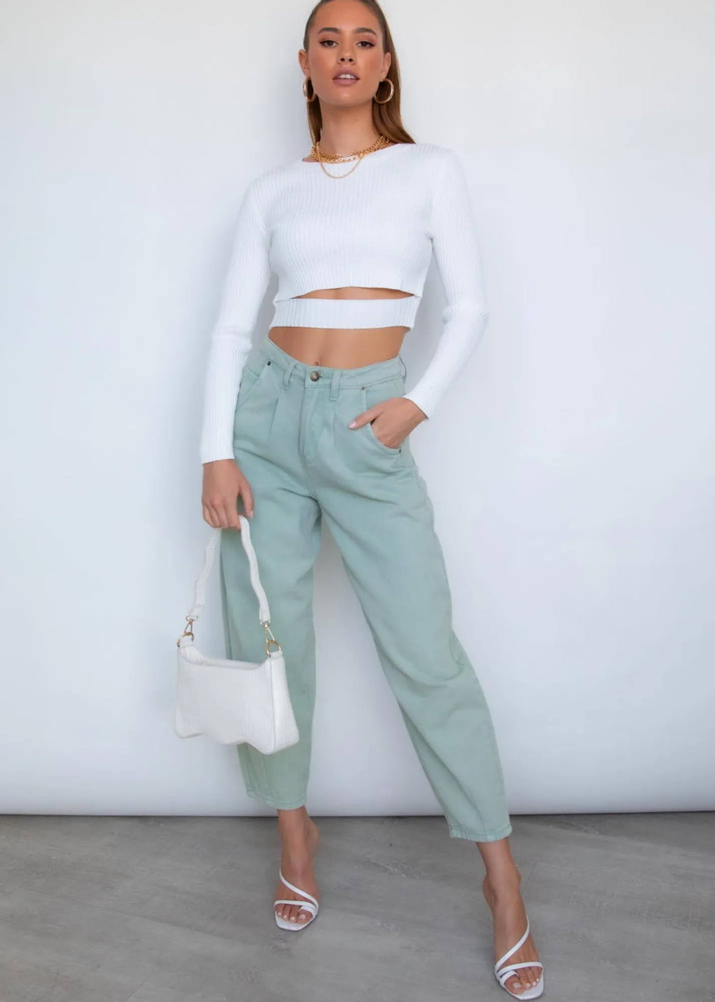 Women Gingham & Heels Crops>Stay Golden Knit Crop