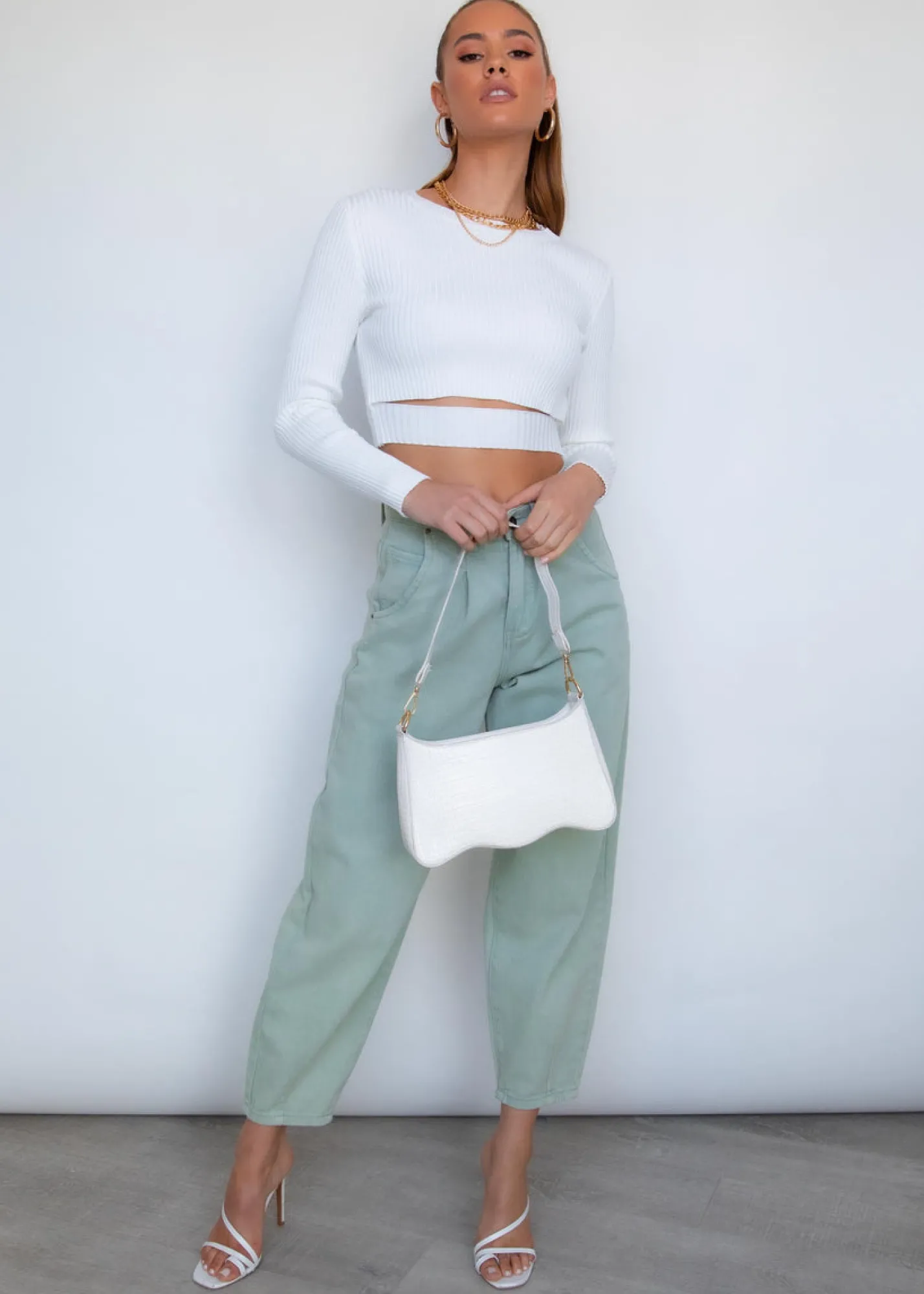Women Gingham & Heels Crops>Stay Golden Knit Crop