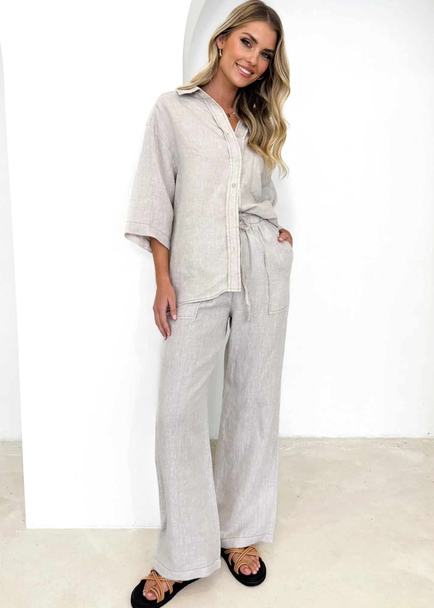Women Gingham & Heels Sets>Tallulah Linen Pants