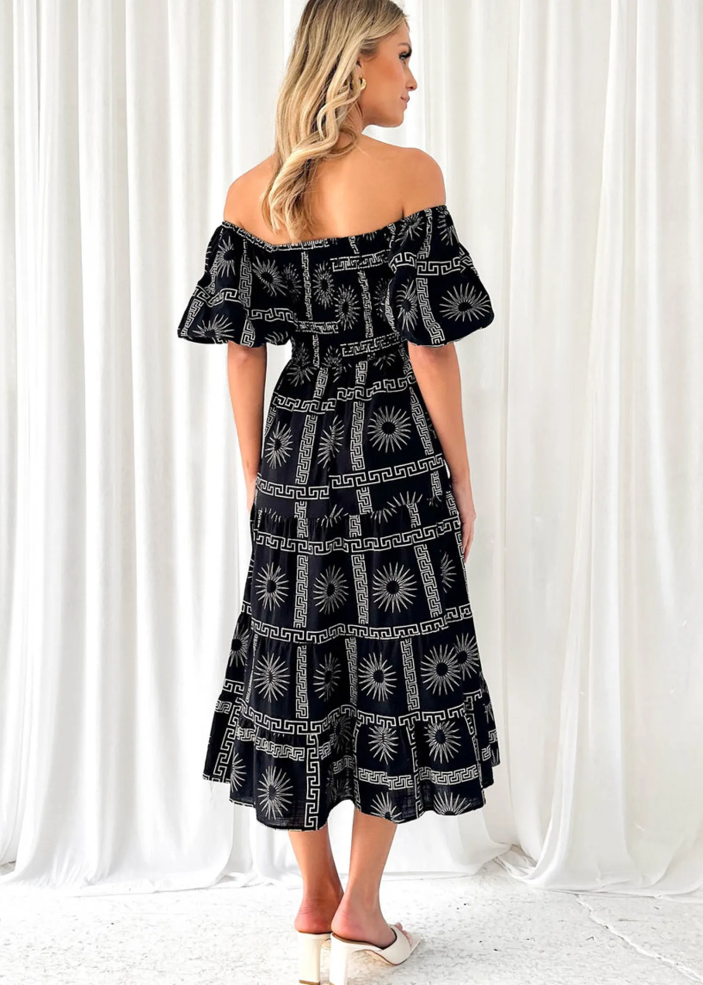 Women Gingham & Heels Midi>Teia Off Shoulder Midi Dress