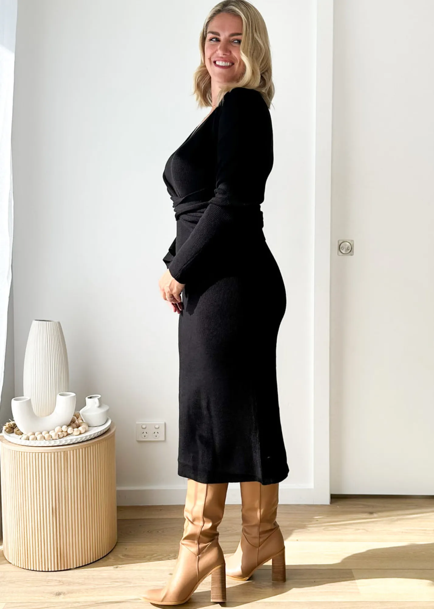 Women Gingham & Heels Knit Dresses>Terese Tie Knit Midi Dress