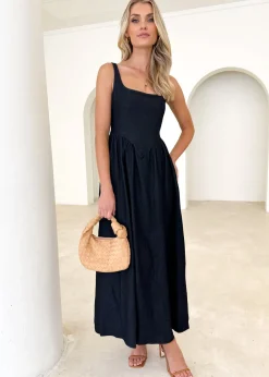 Women Gingham & Heels Maxi>Thalassa Stretch Denim Maxi Dress