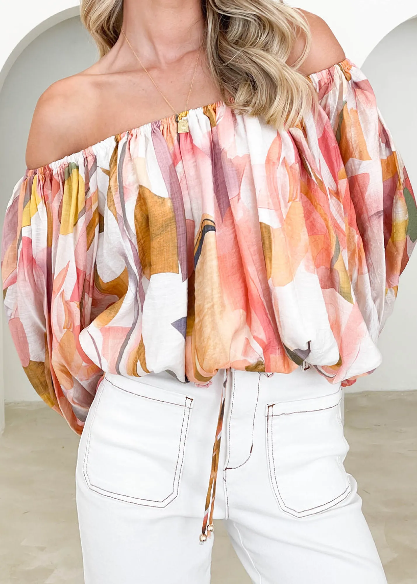 Women Gingham & Heels Blouses>Vida Off Shoulder Blouse