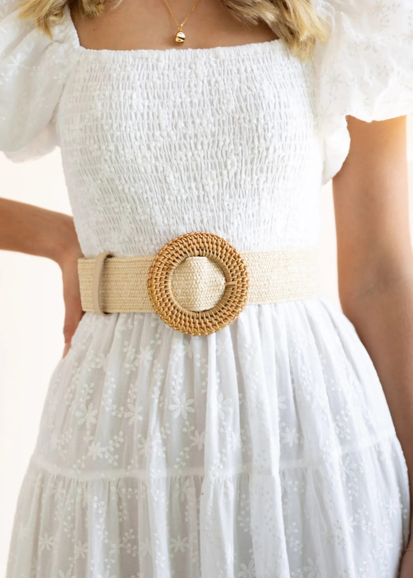 Women Gingham & Heels Belts>Viveca Rattan Stretch Belt