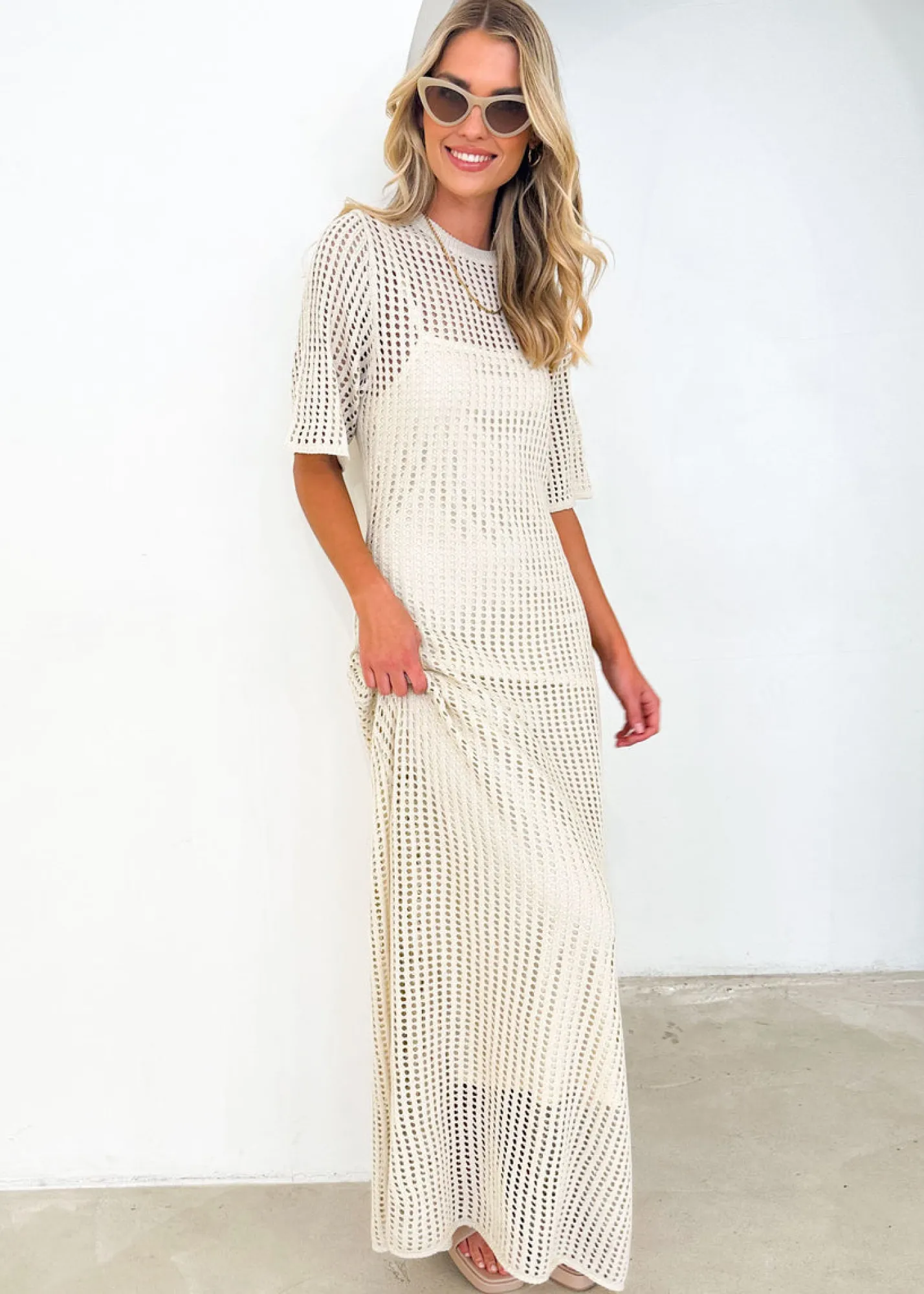 Women Gingham & Heels Maxi>Vivvy Crochet Maxi Dress