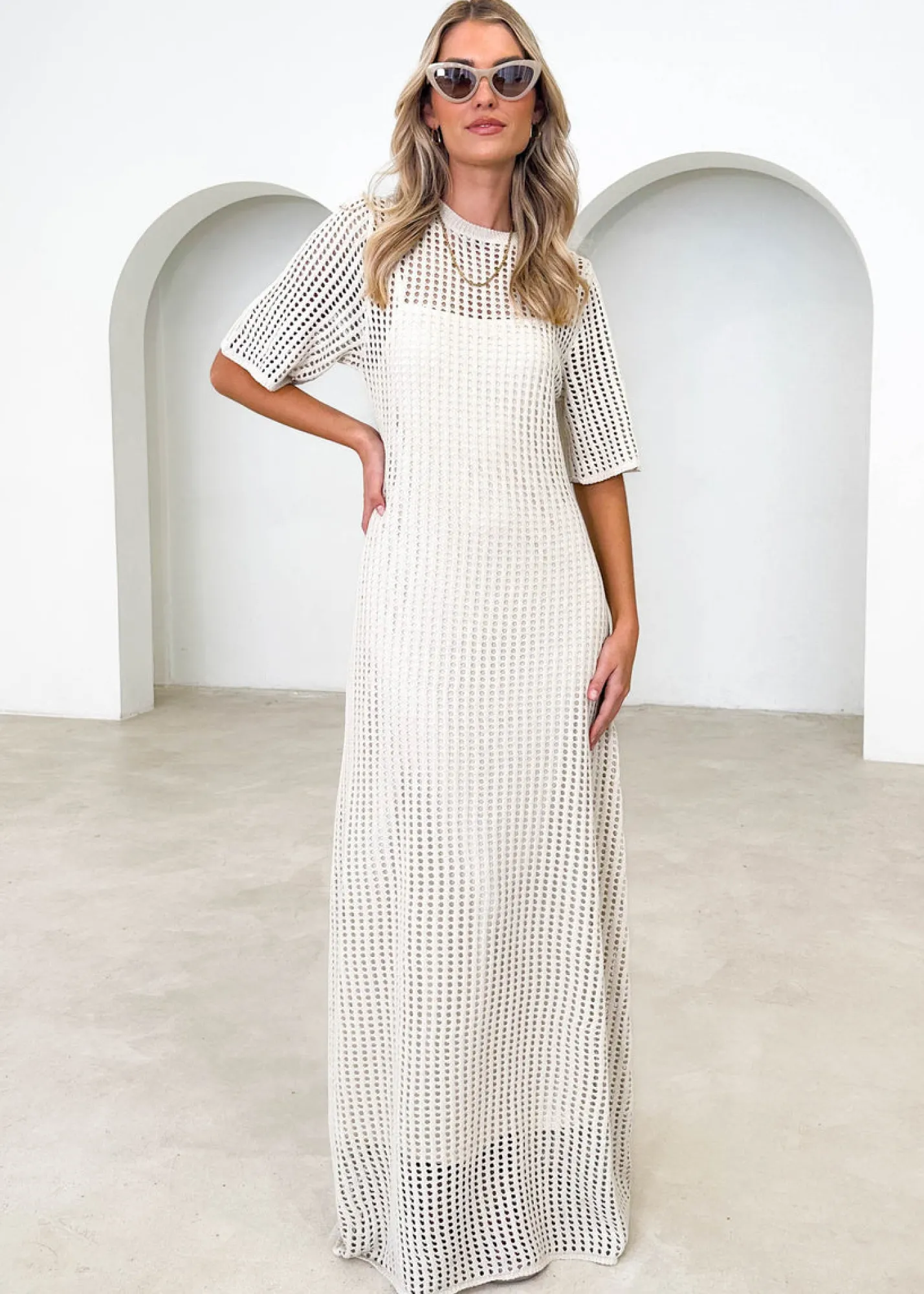 Women Gingham & Heels Maxi>Vivvy Crochet Maxi Dress