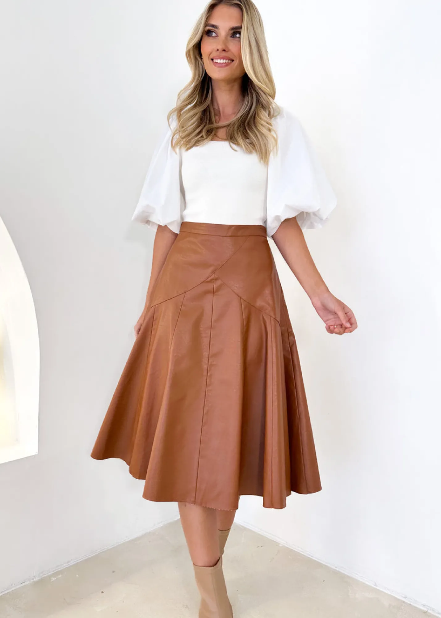 Women Gingham & Heels Skirts>Zelda Pu Midi Skirt