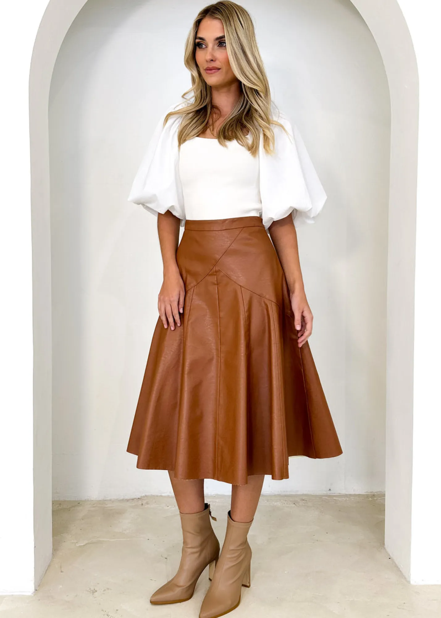 Women Gingham & Heels Skirts>Zelda Pu Midi Skirt